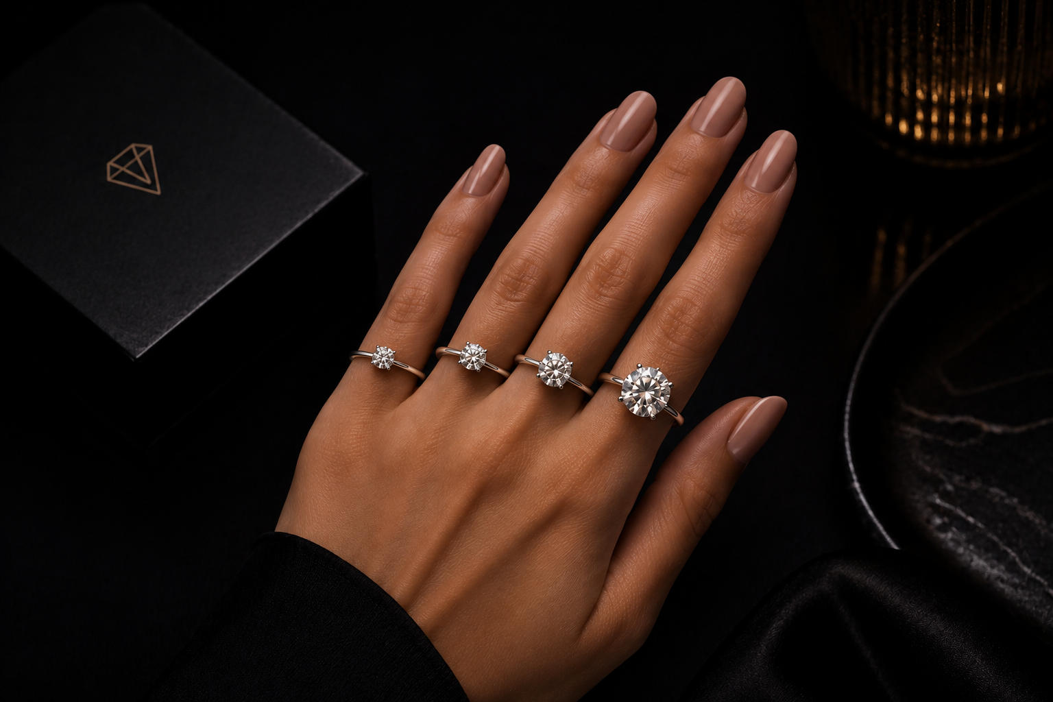 A hand of a woman showing multiple ring styles
