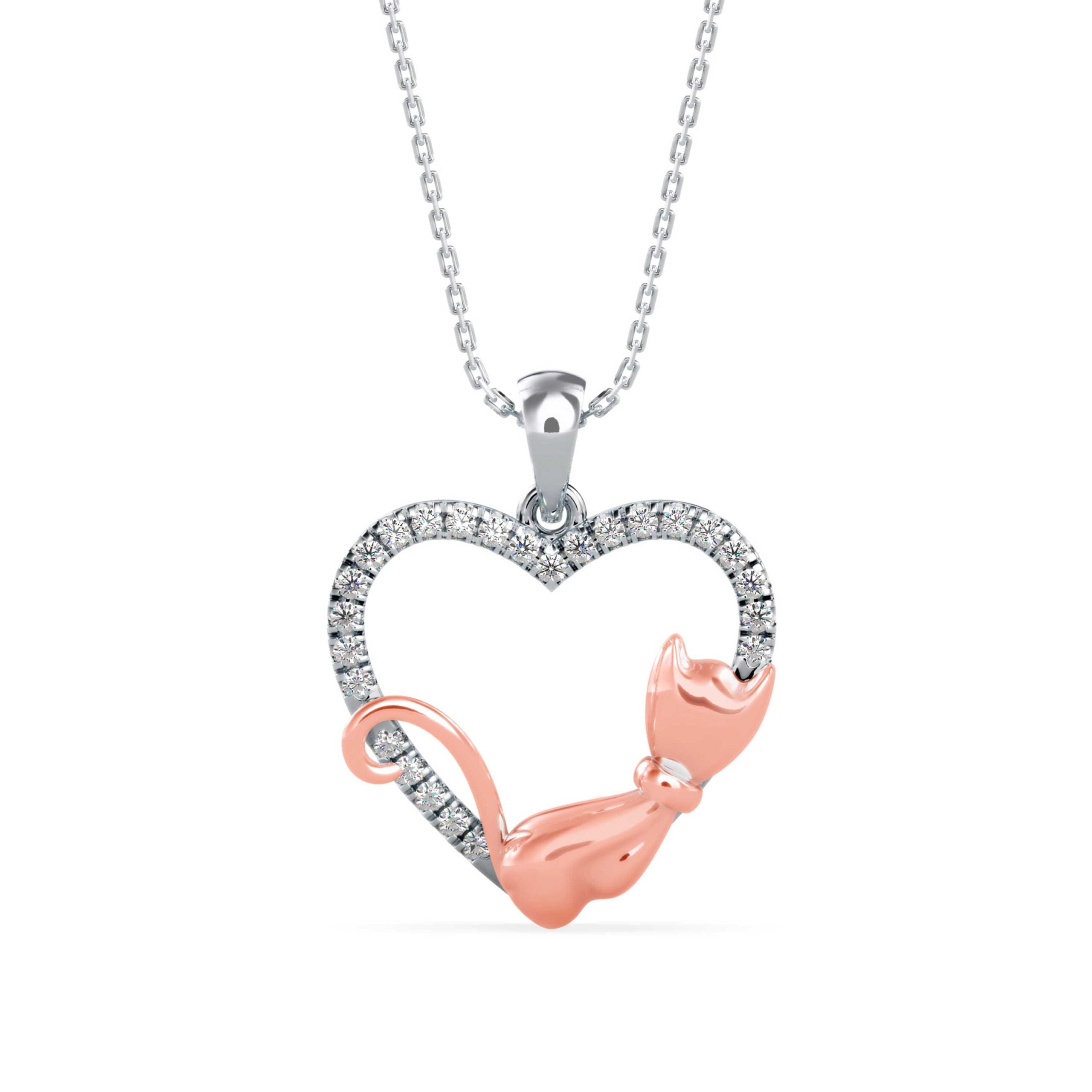 Whiskered Love Cat Diamond Pendant Front view