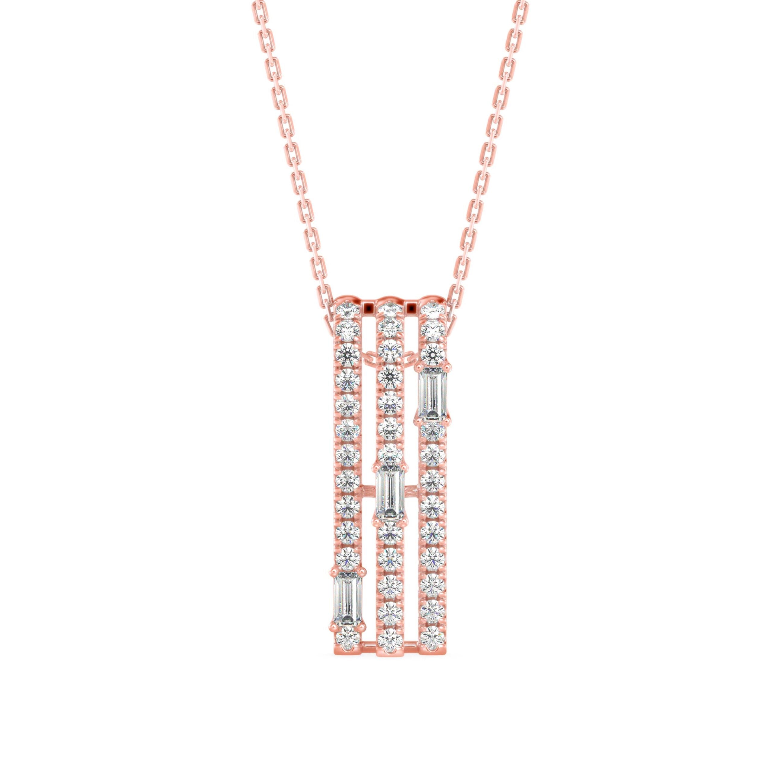 Vertical Bar Diamond Pendant Front view in 9KT