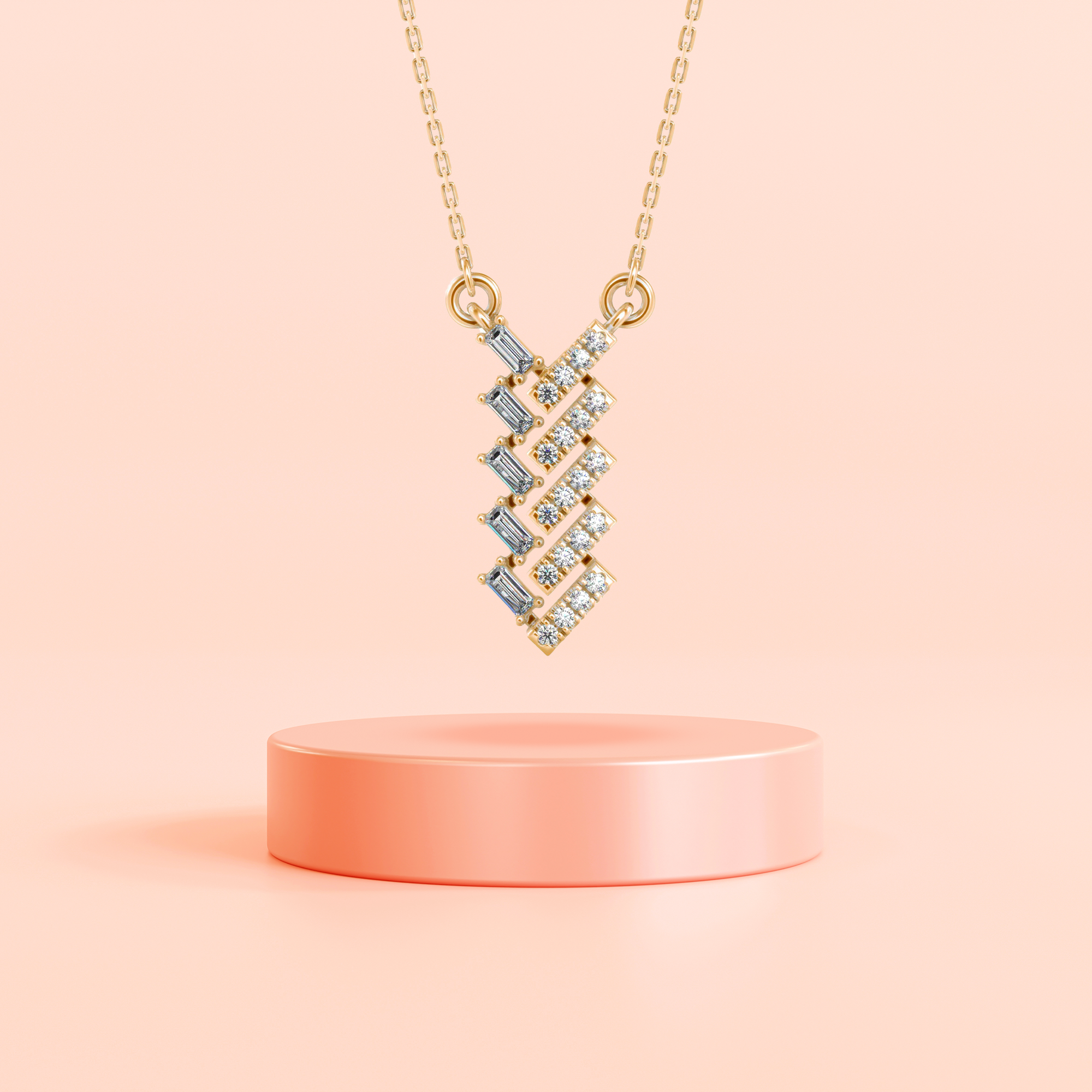 Baguette Bar Twist Diamond Necklace Prospective View