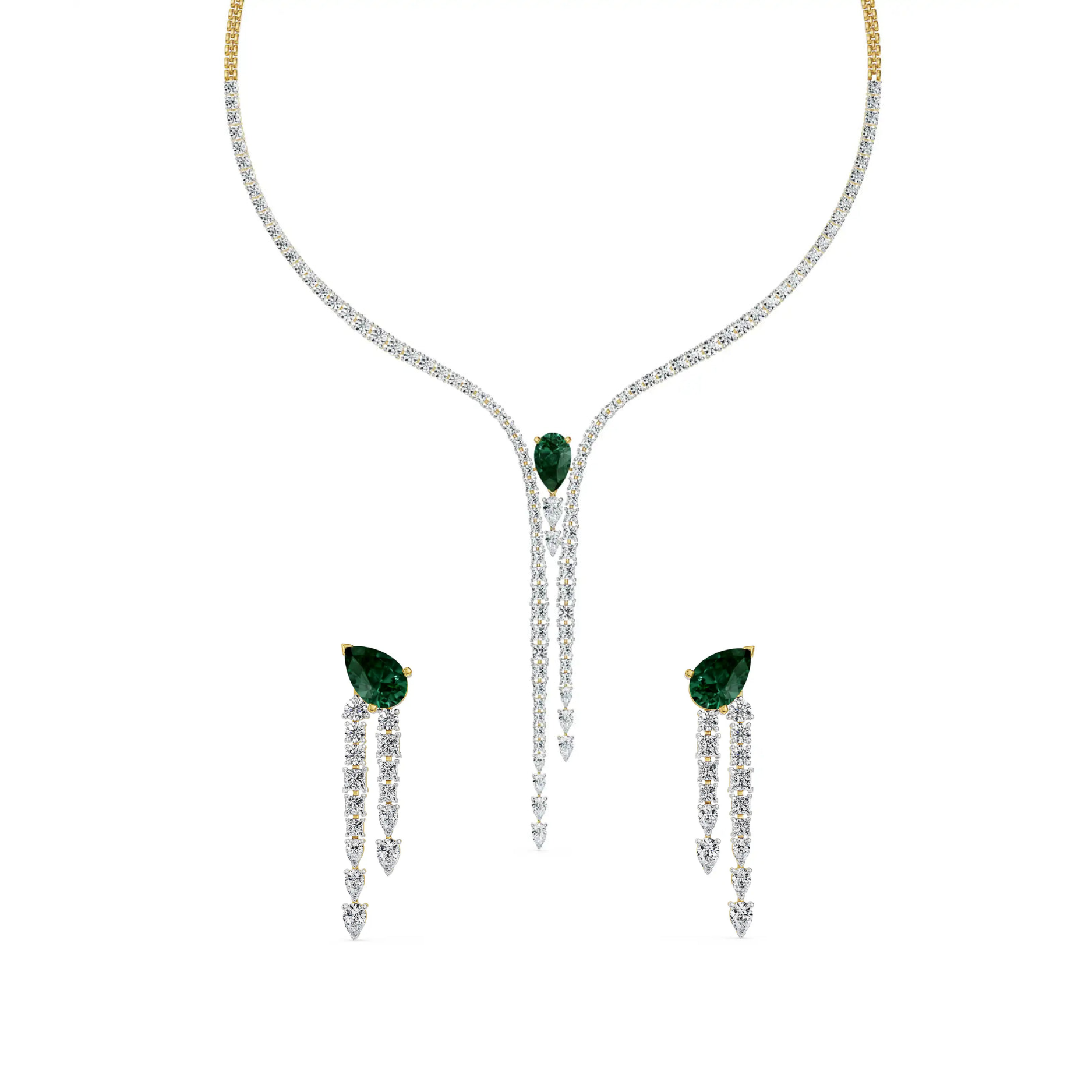 Empress Dewdrop Lab Grown Diamond Necklace Set - front view in 9KT