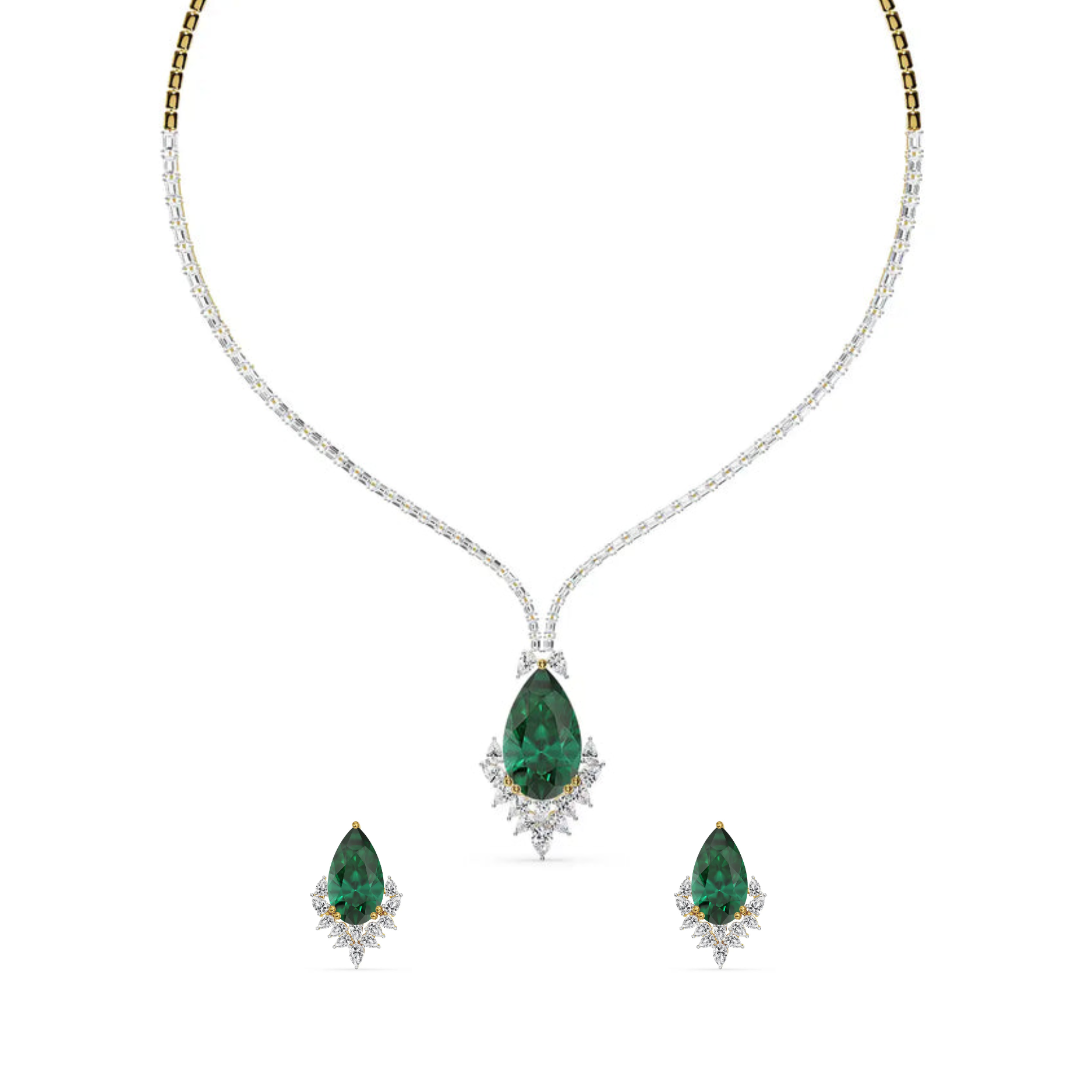 Emerald Grace Lab Grown Diamond Necklace Set - Front view