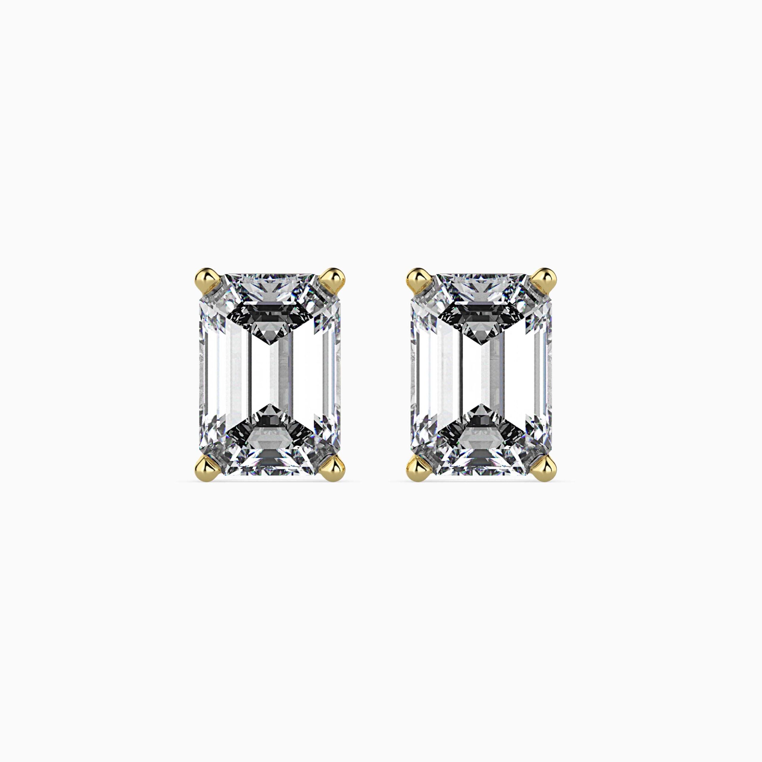 Emerald Diamond Solitaire Studs Front view