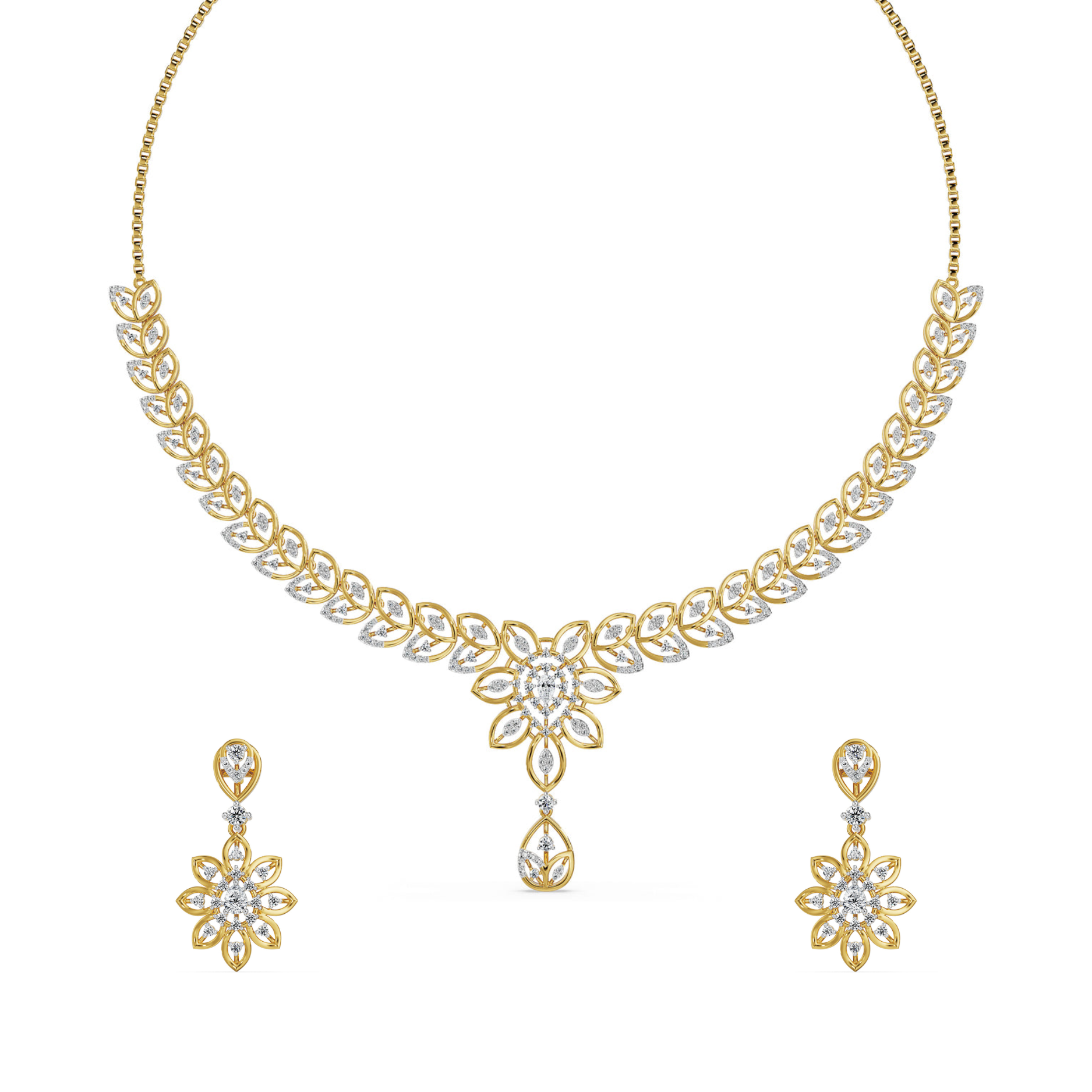 The Garden of Glow Lab Grown Diamond Necklace Set - front view in 9KT