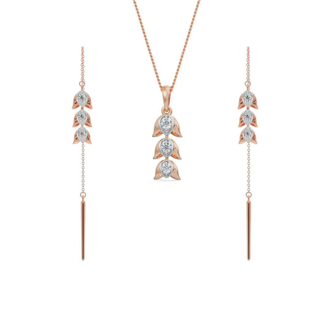 Sui Dhaga Diamond Pendant Set - Front View in 9KT