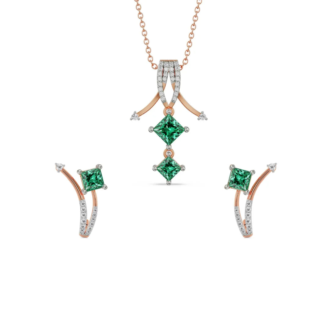 Emerald Delight Lab Diamond Pendant Set - Front View in 9KT