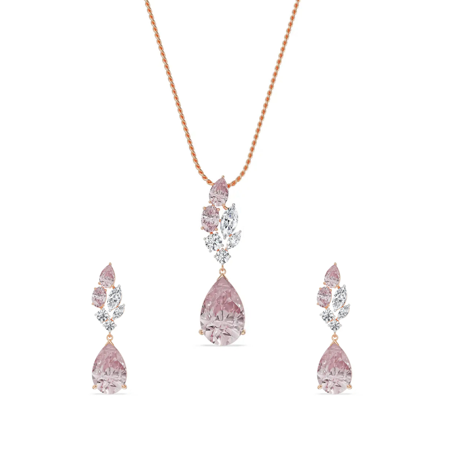 Pink Sapphire Lab Diamond Drop Pendant Set - front view