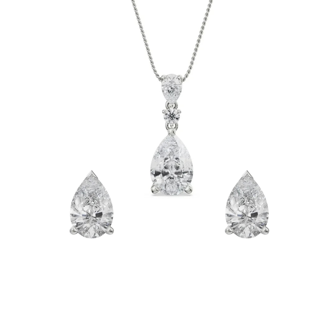 Pear Lab Grown Diamond Pendant Set - Front View
