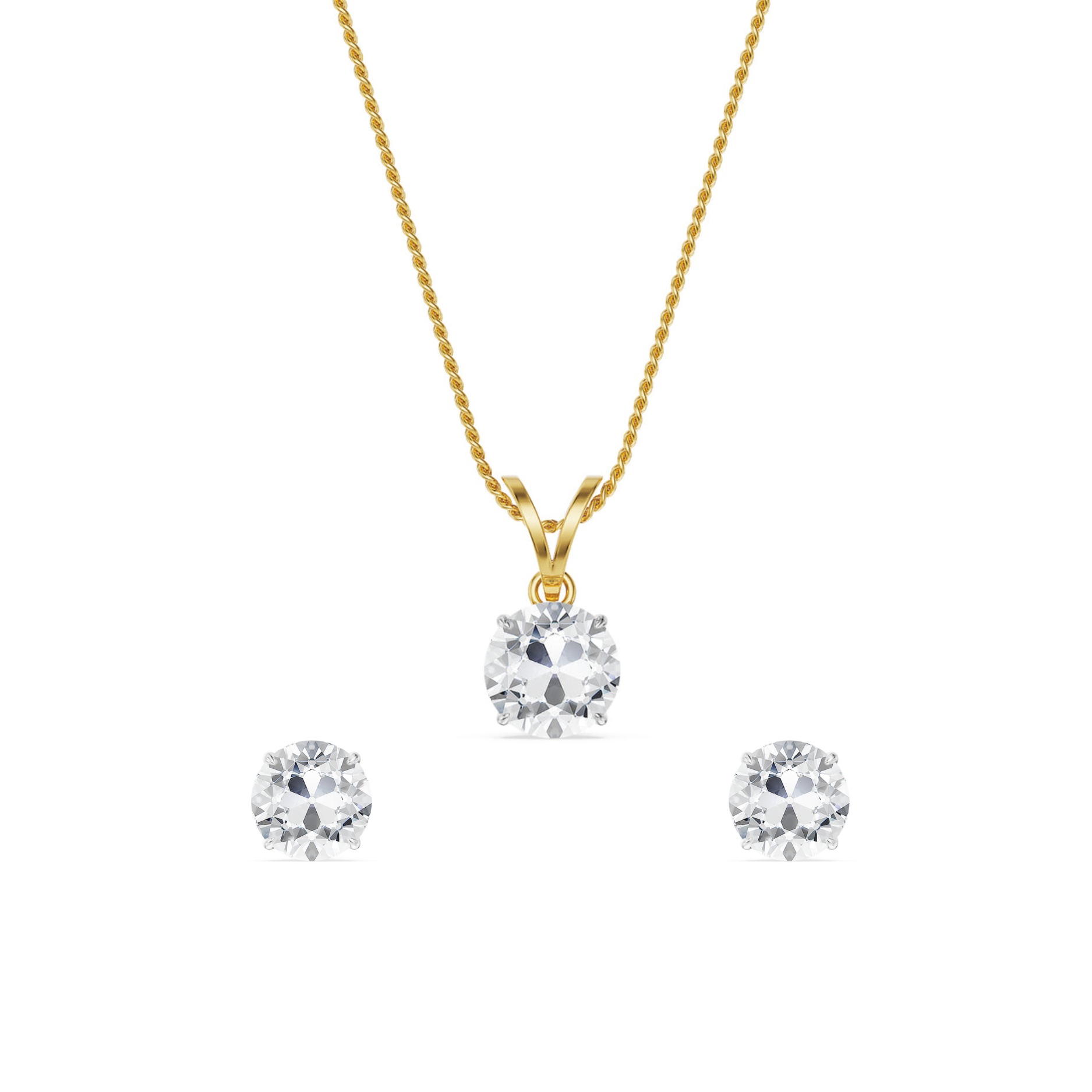 Old European Cut Lab Grown Diamond Pendant Set - front view in 9KT