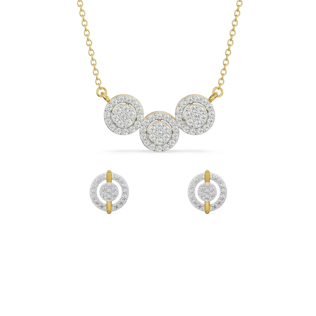 Halo Round Lab Diamond Necklace Set - front view in 9KT