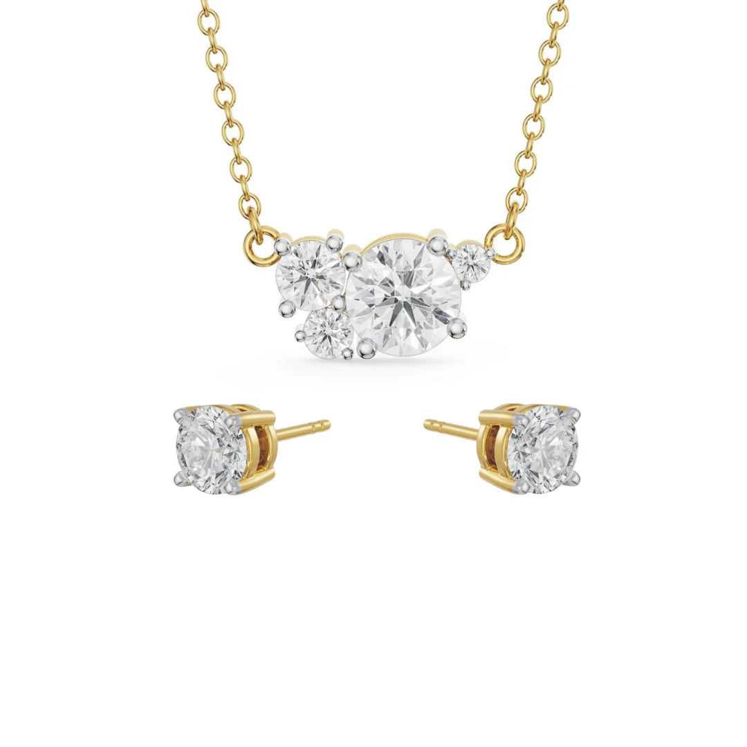 Faiza Solitaire Lab Diamond Necklace Set - front view in 9KT