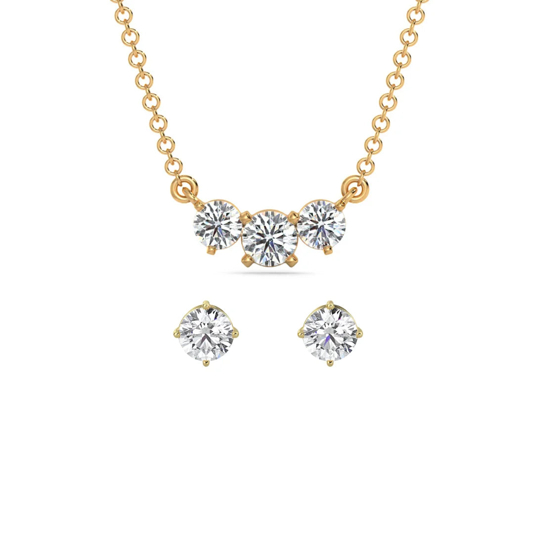 Triple Solitaire Lab Diamond Necklace Set - perspective view