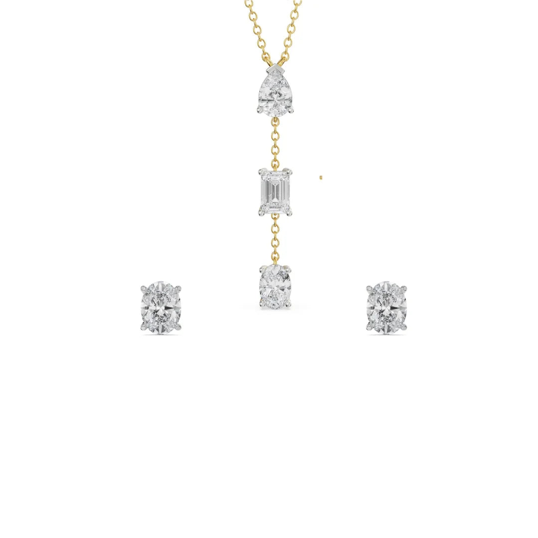 Tri Lab Diamond Drop Necklace Set - perspective view