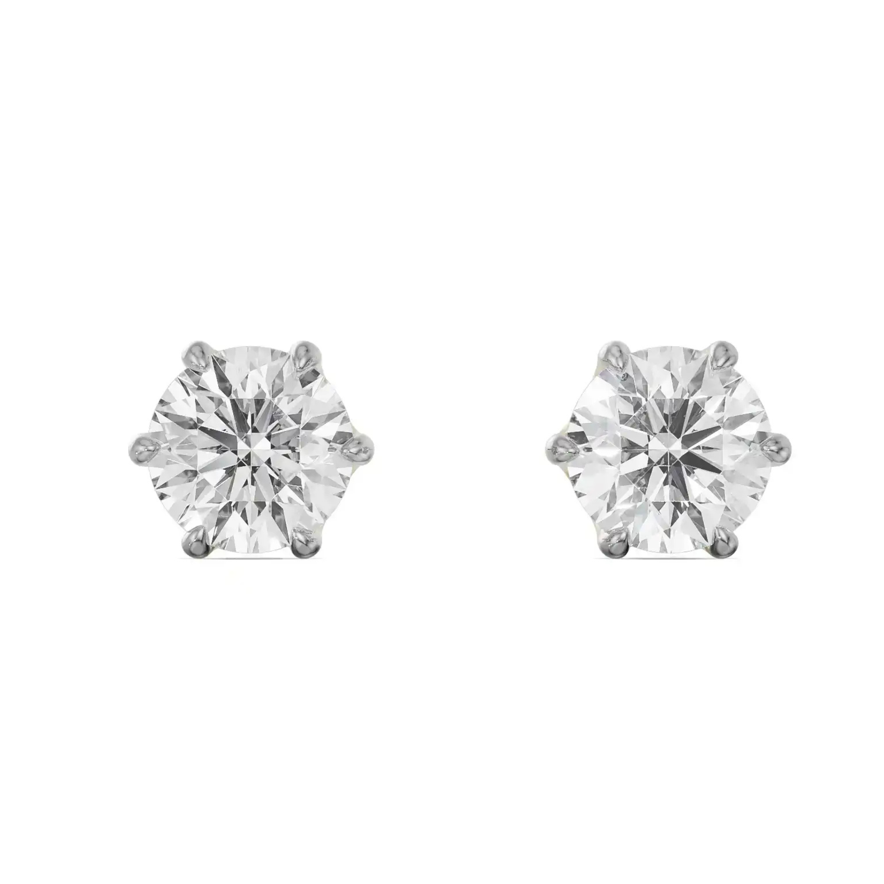 Six Prong 3 CT Lab Grown Diamond Studs - front view
