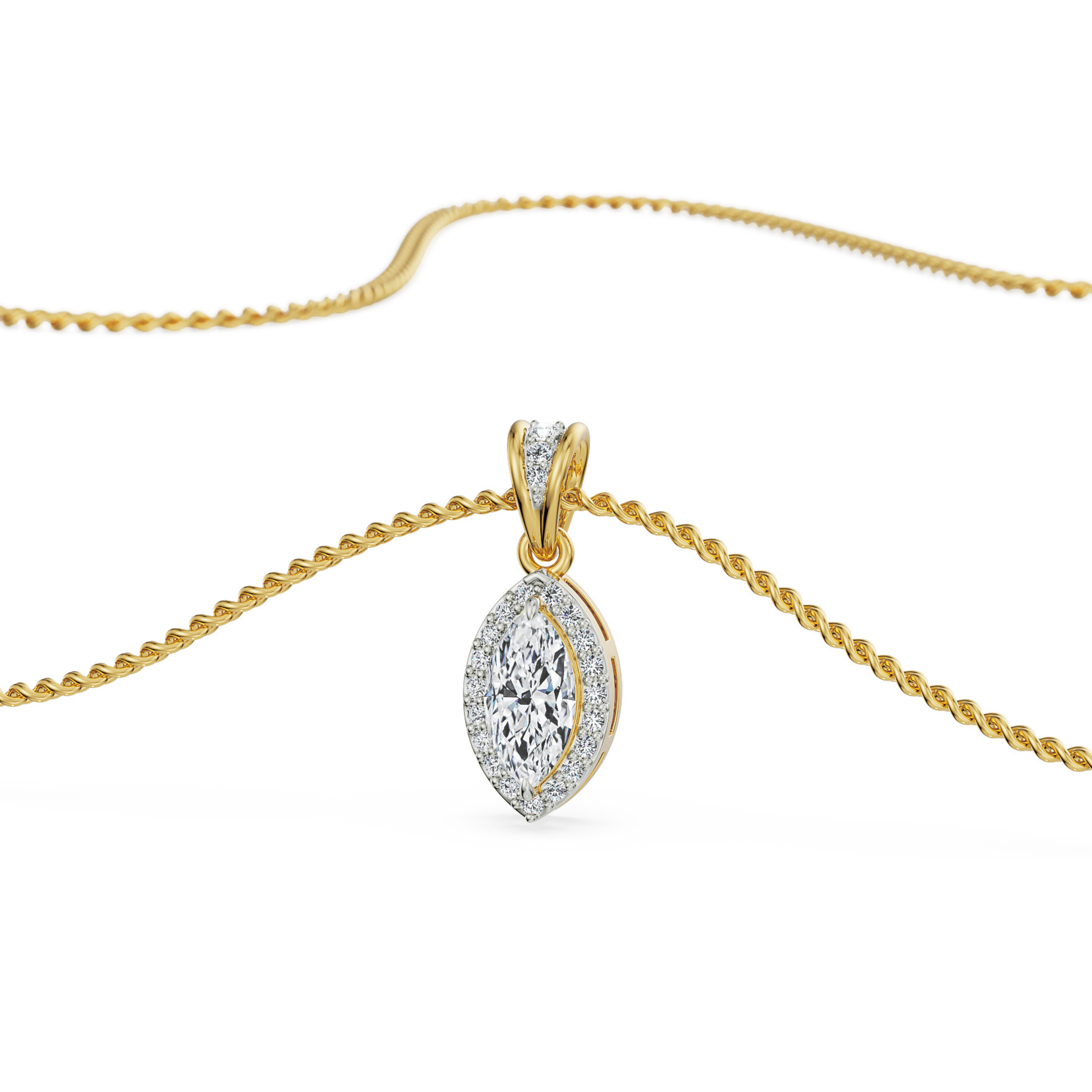1 CT Marquise Halo Lab Diamond Pendant - perspective view