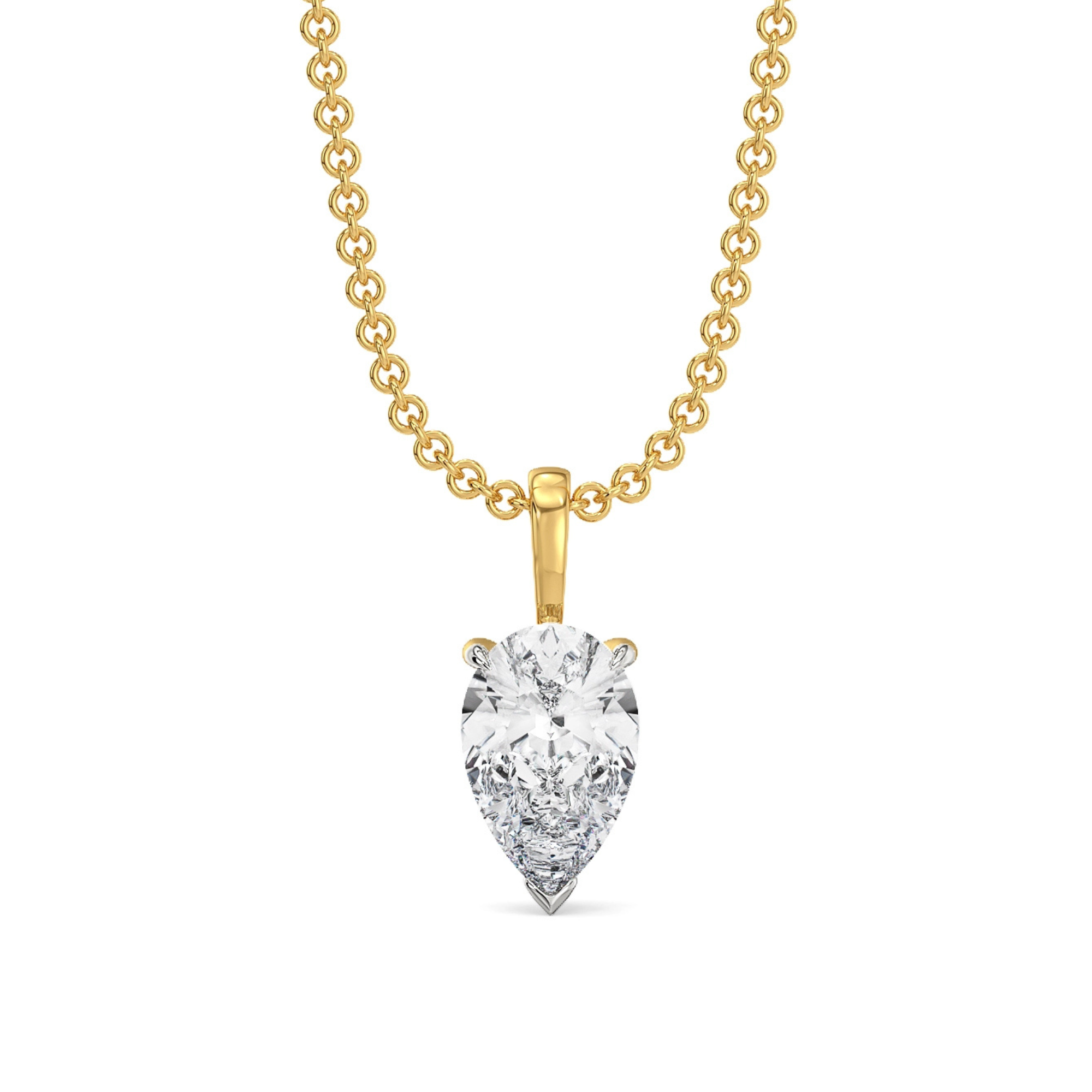 2 CT Dew Drop Lab Grown Diamond Solitaire Pendant - front view in 9KT