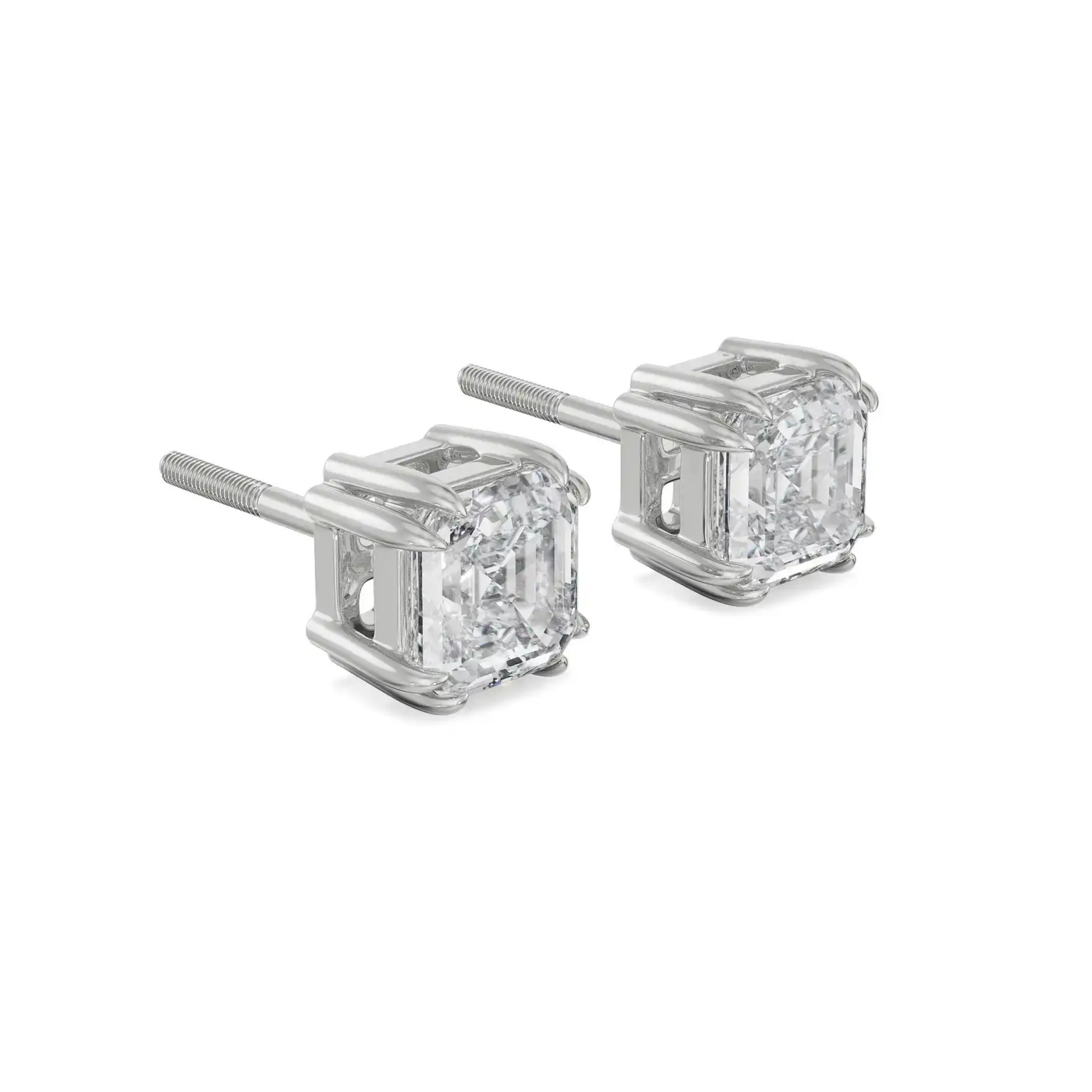 2 CT Asscher Lab Grown Diamond Studs - side view