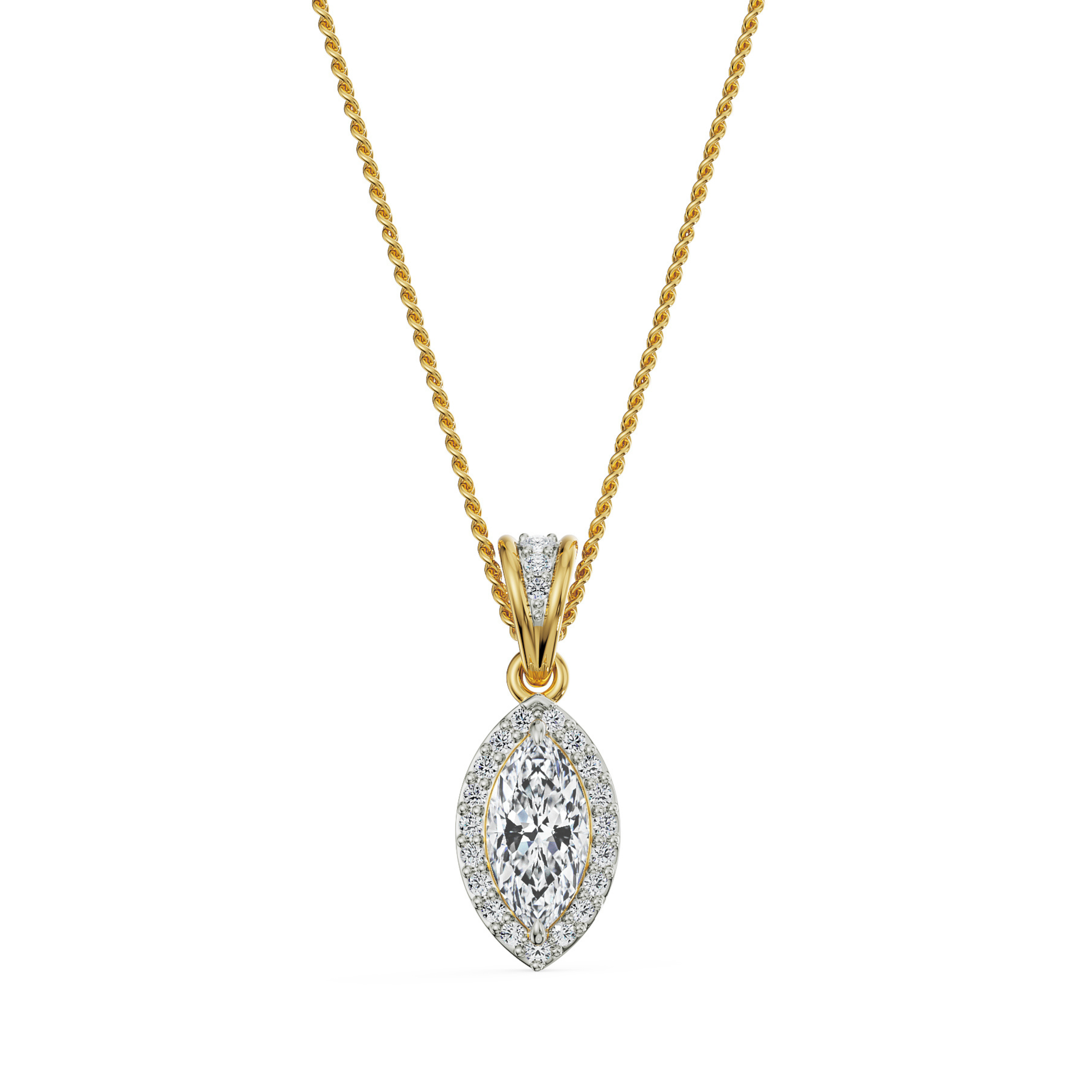 1 CT Marquise Halo Lab Diamond Pendant - front view in 9KT