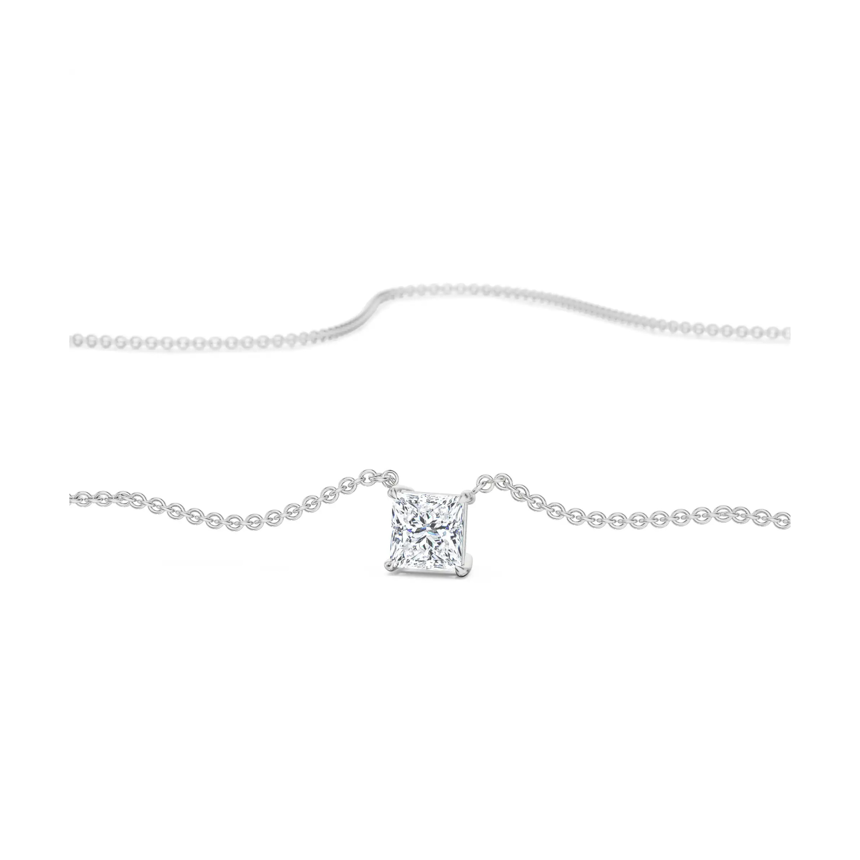 0.5 CT Princess Lab Grown Diamond Necklace - perspective view