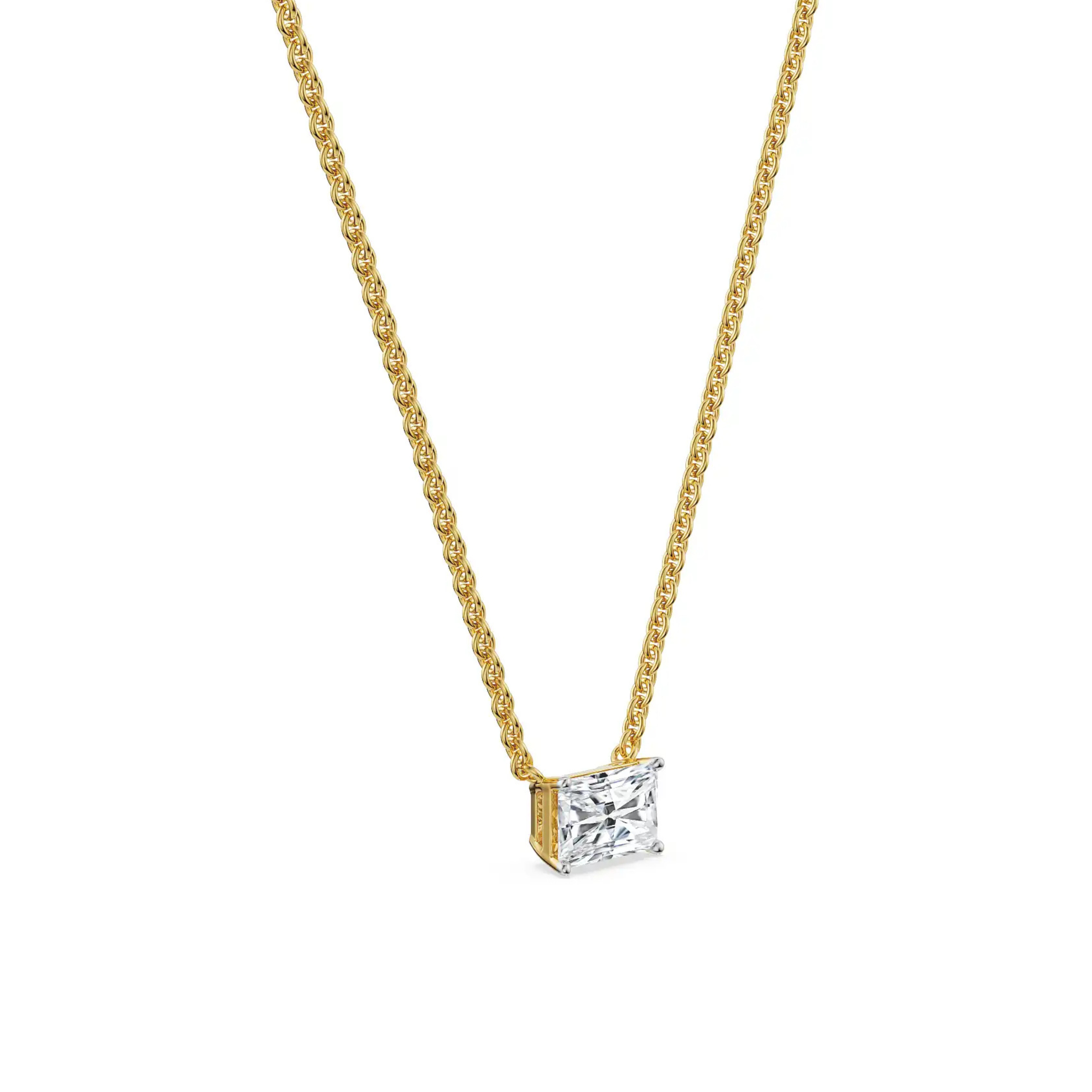 2 CT Radiant Lab Grown Diamond Necklace - side view