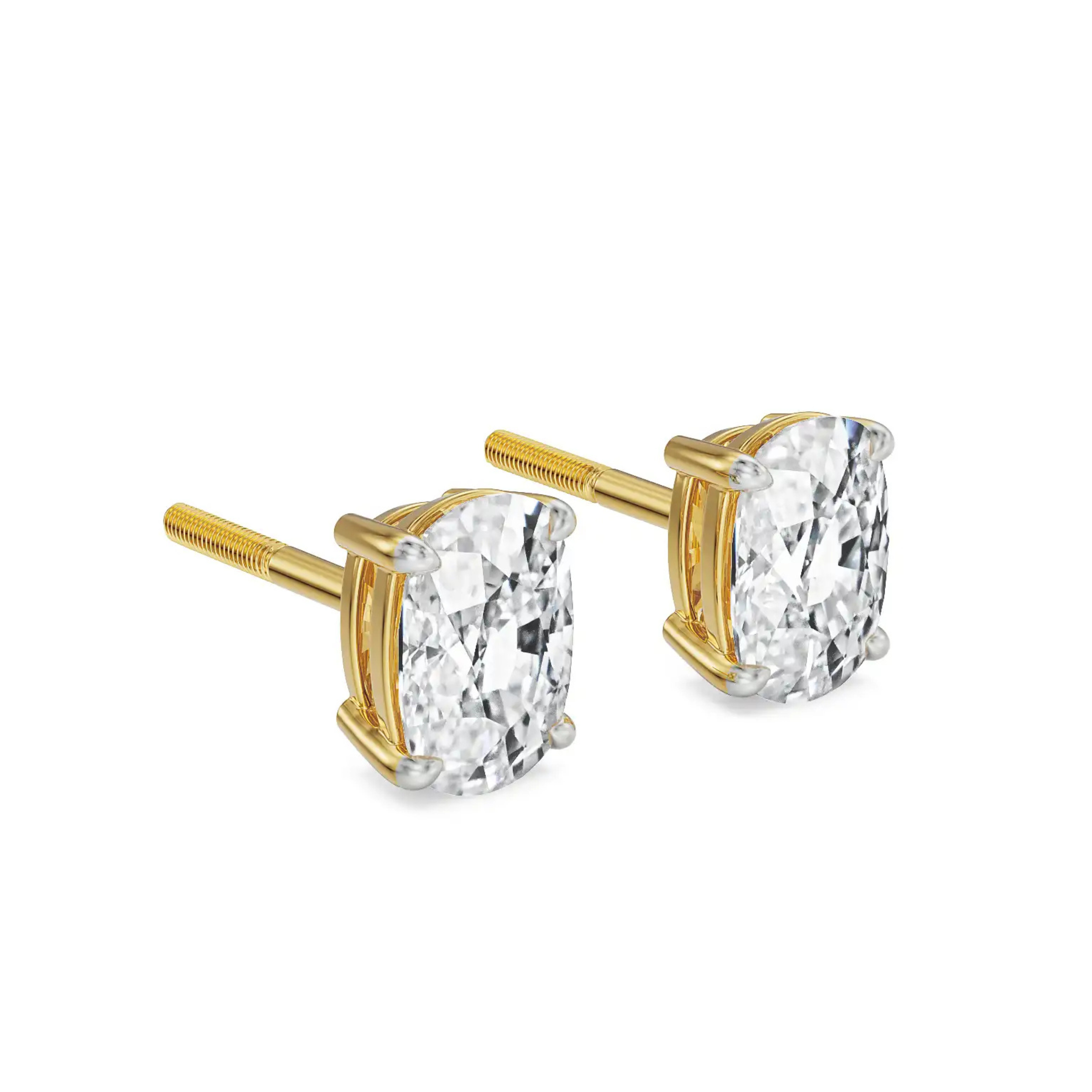2 CT Enchanting Cushion Lab Grown Diamond Studs - side view