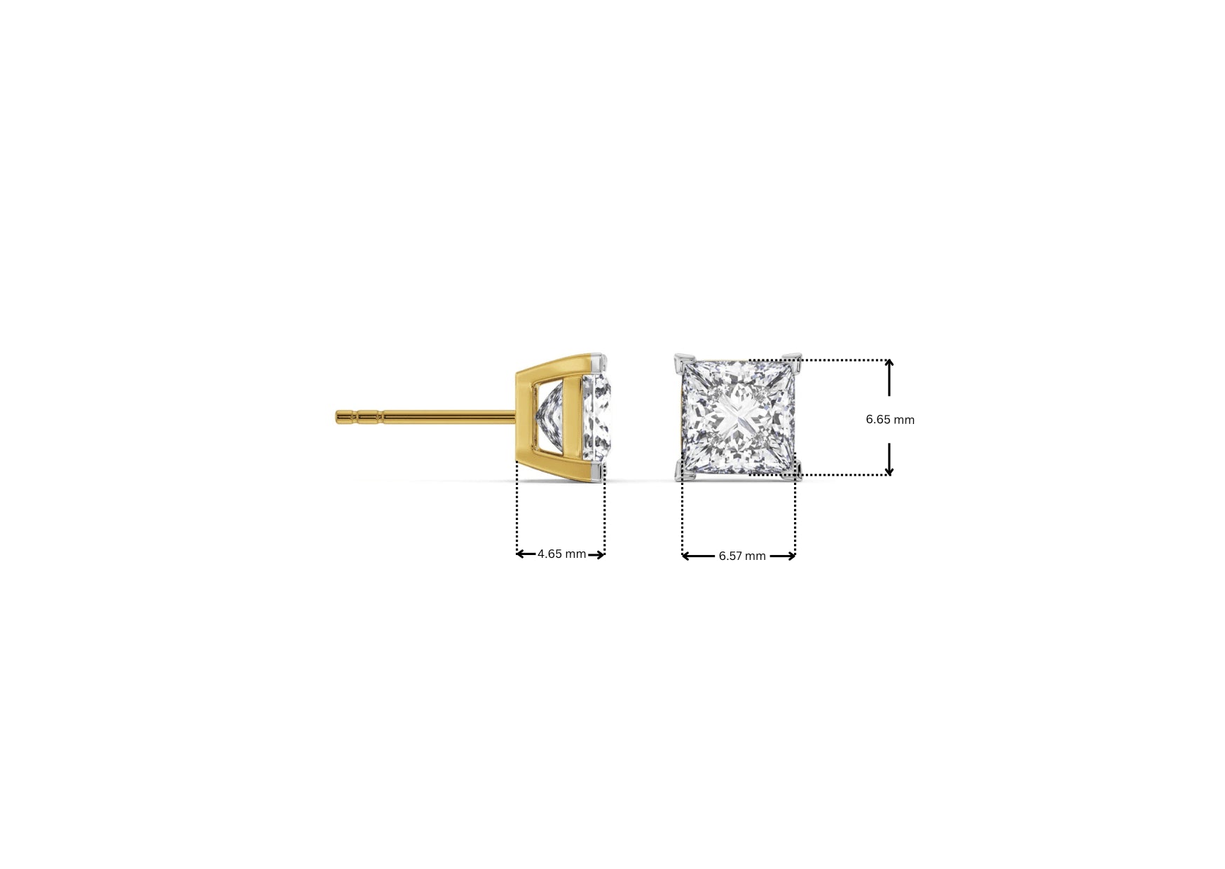 Dimension Guide for Lab-Grown 1 CT Classic Square Diamond Studs