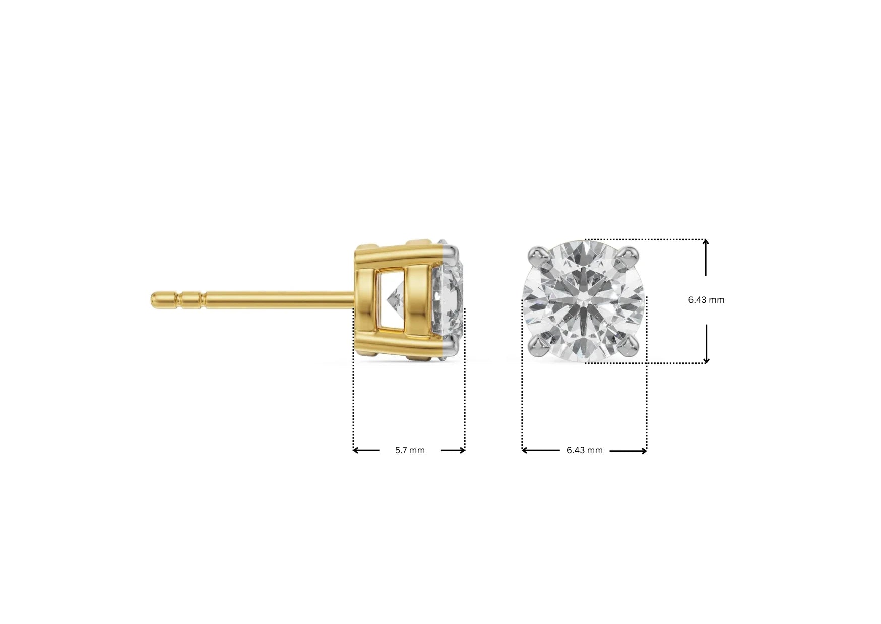 Dimension Guide for 1 CT Stunning Lab Grown Diamond Studs
