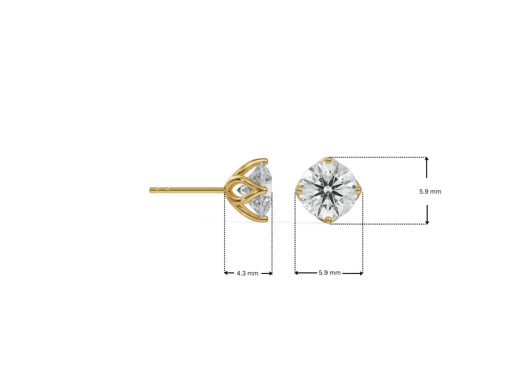 Dimension Guide for 0.5 CT Timeless Lab Grown Diamond Solitaire Studs