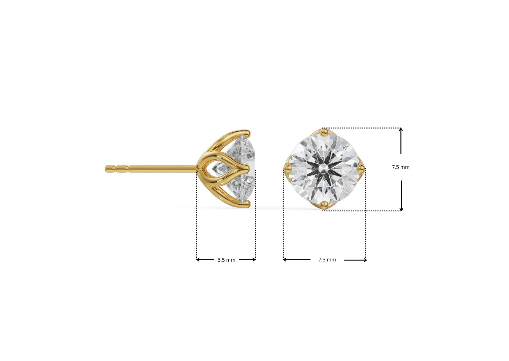 Dimension Guide for 1 CT Timeless Lab Grown Diamond Solitaire Studs