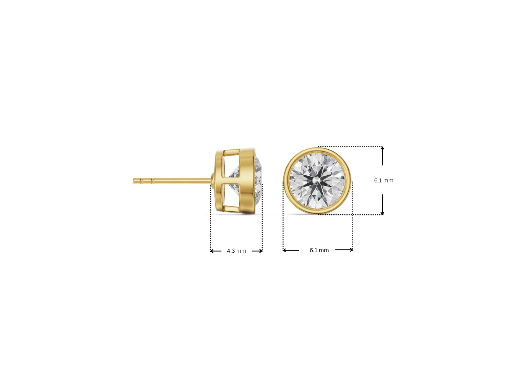 Dimension Guide for 0.5 CT Classic Bezel Lab Grown Diamond Solitaire Studs