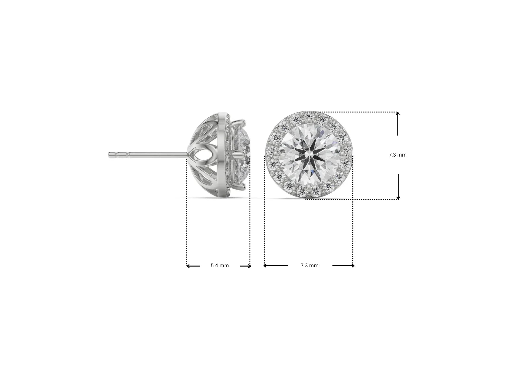 Dimension Guide for 0.5 CT Halo Lab Grown Diamond Solitaire Studs