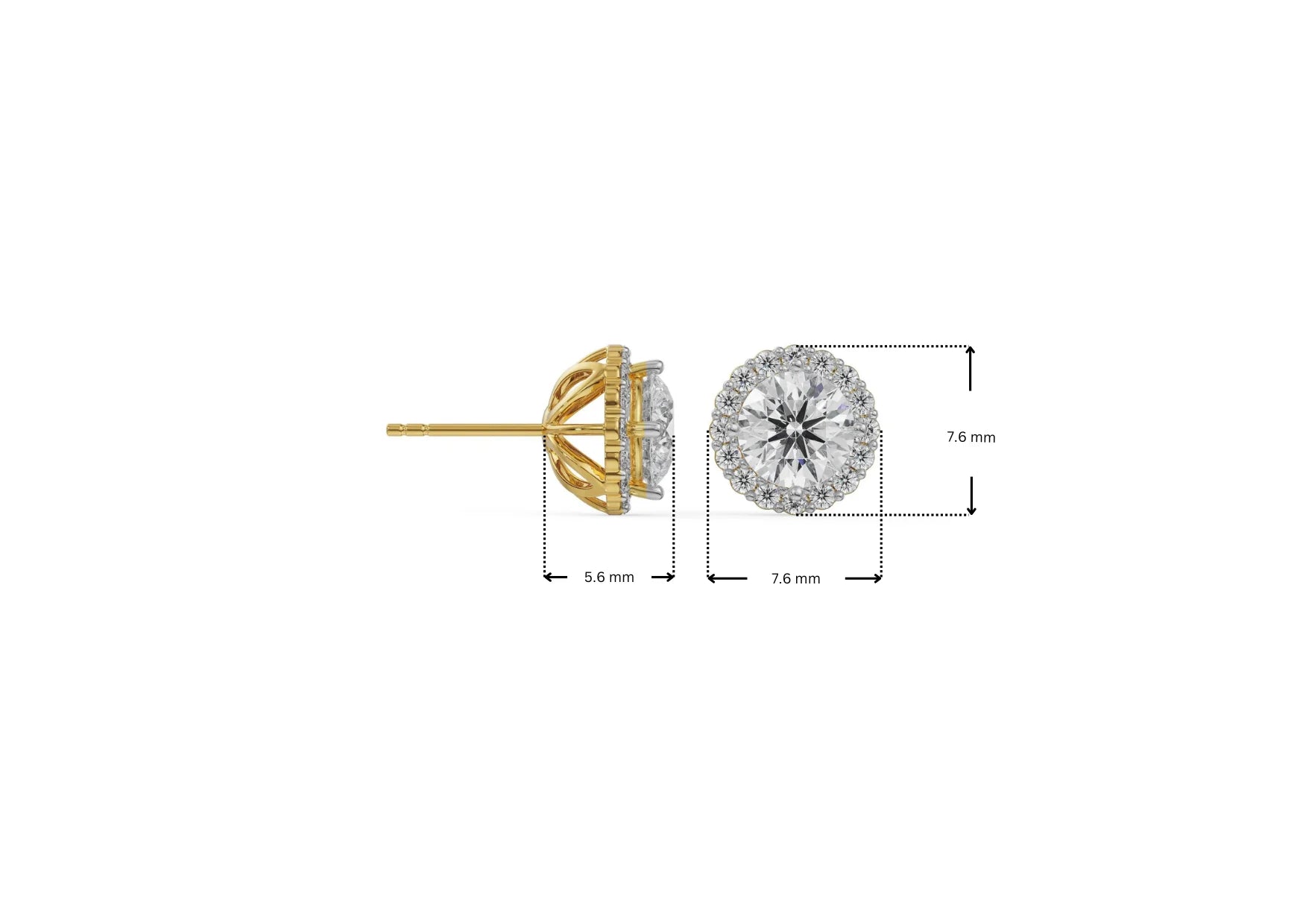Dimension Guide for 0.5 CT Halo Round Lab Grown Diamond Solitaire Studs
