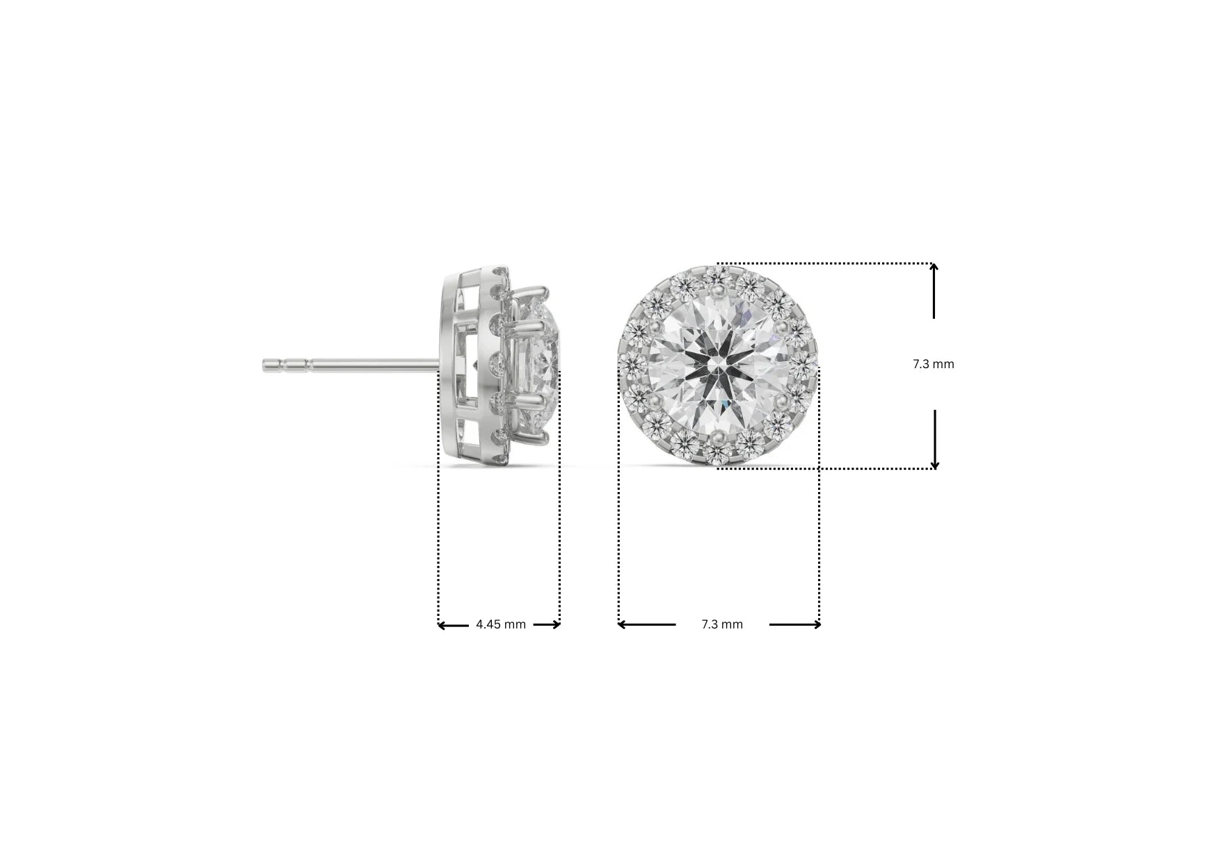 Dimension Guide for 0.5 CT Halo Lab Grown Diamond Solitaire Earrings