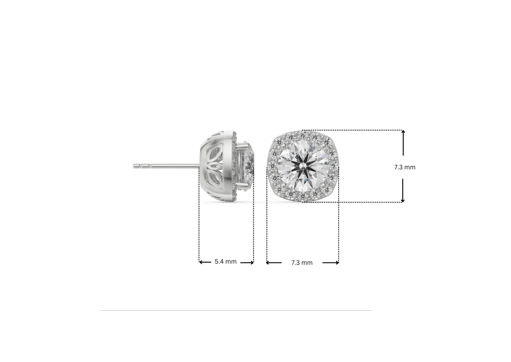 Dimension Guide For 0.5 CT Halo Cushion Cut Lab Grown Diamond Studs