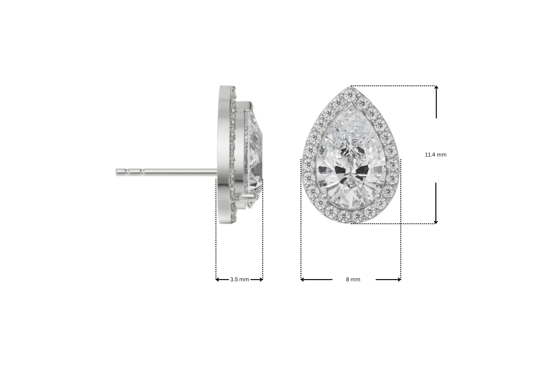 Dimension Guide for 1 CT Lab Grown Diamond Solitaire Pear Earrings