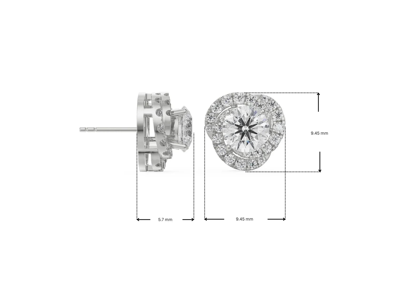 Dimension Guide for 0.5 CT Swirl Halo Lab Grown Diamond Earrings