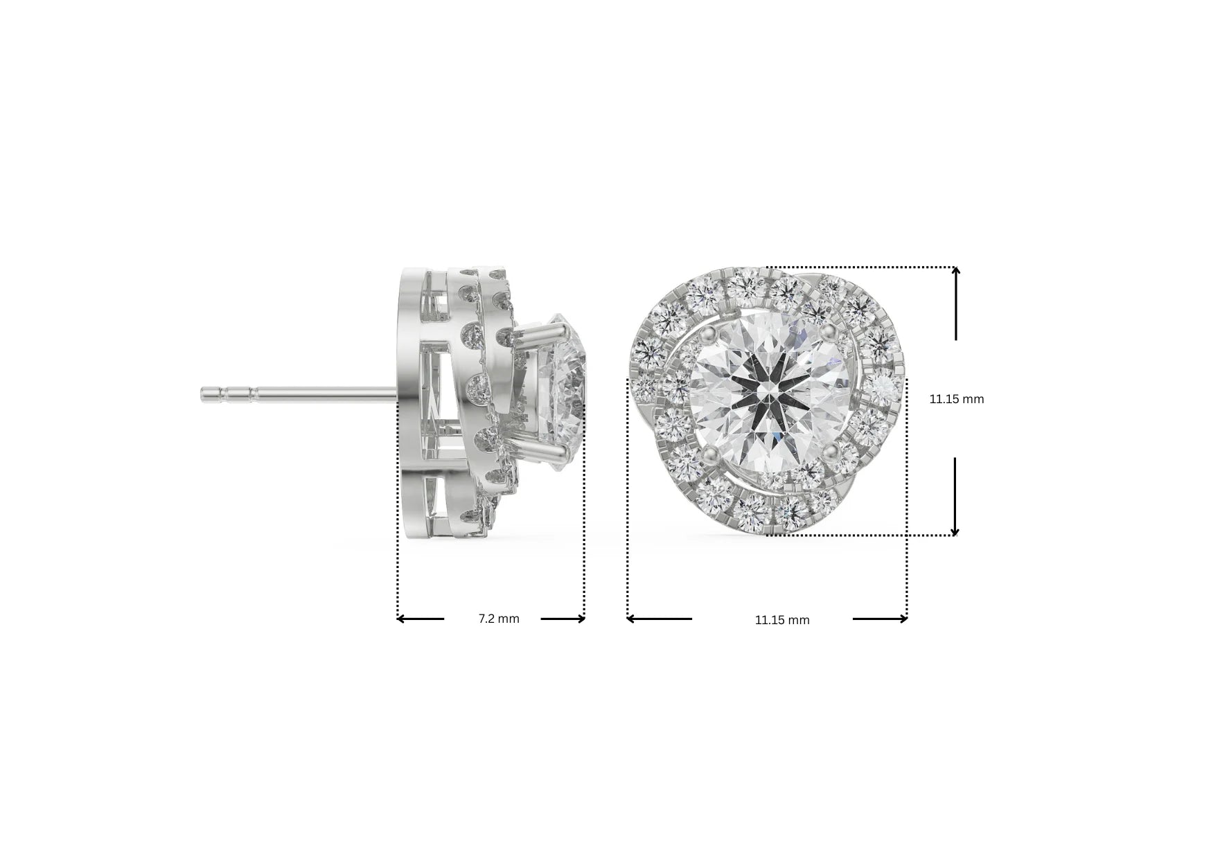 Dimension Guide for 1 CT Swirl Halo Lab Grown Diamond Earrings