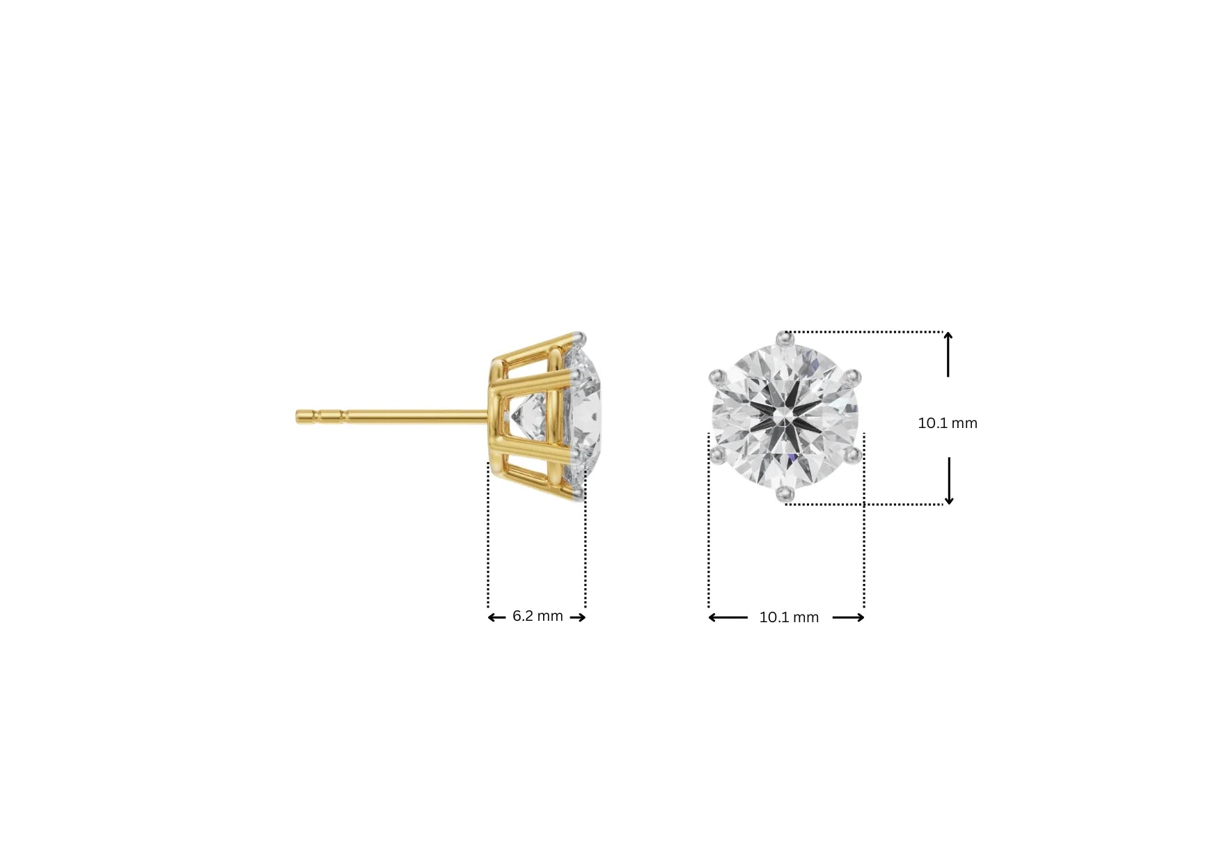 Dimension Guide for 2 CT Versatile Lab Grown Diamond Solitaire Studs