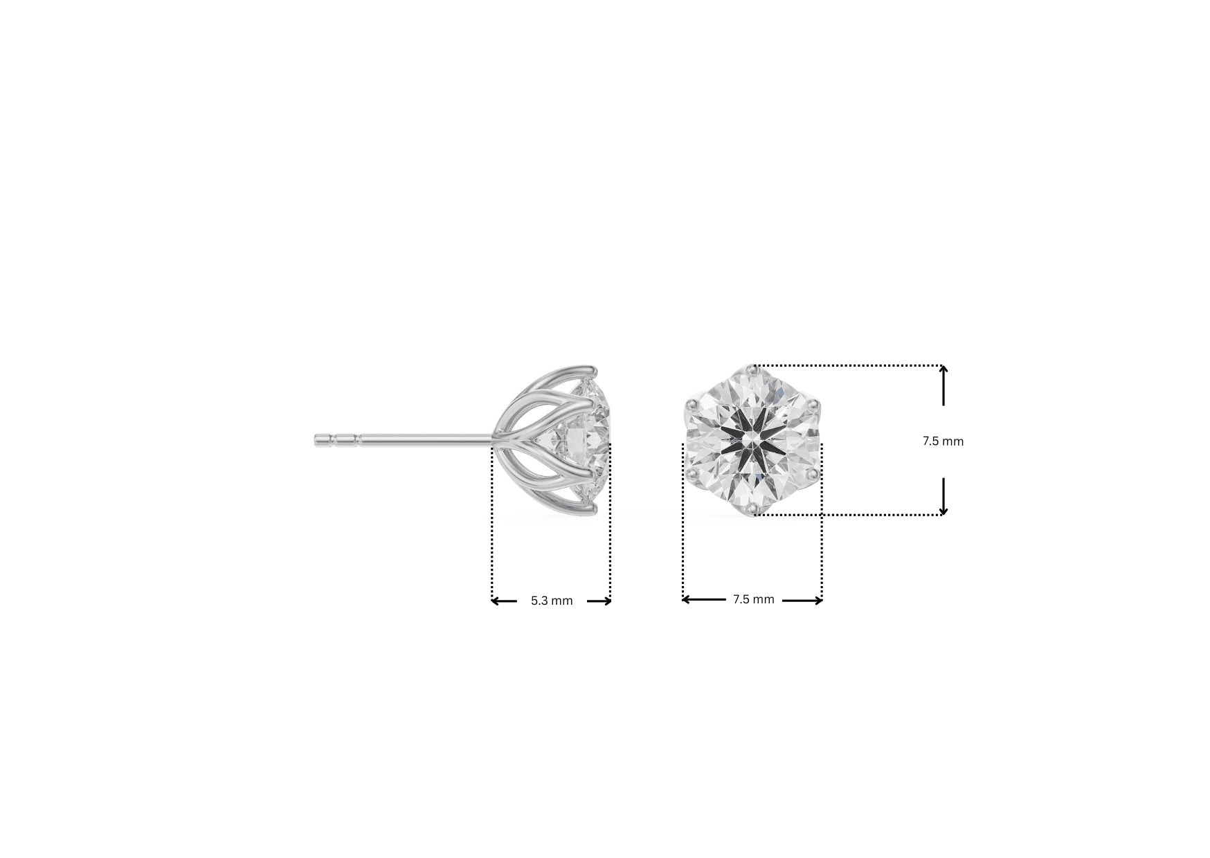 Dimension guide for 1 CT Petal Lab Grown Diamond Solitaire Studs