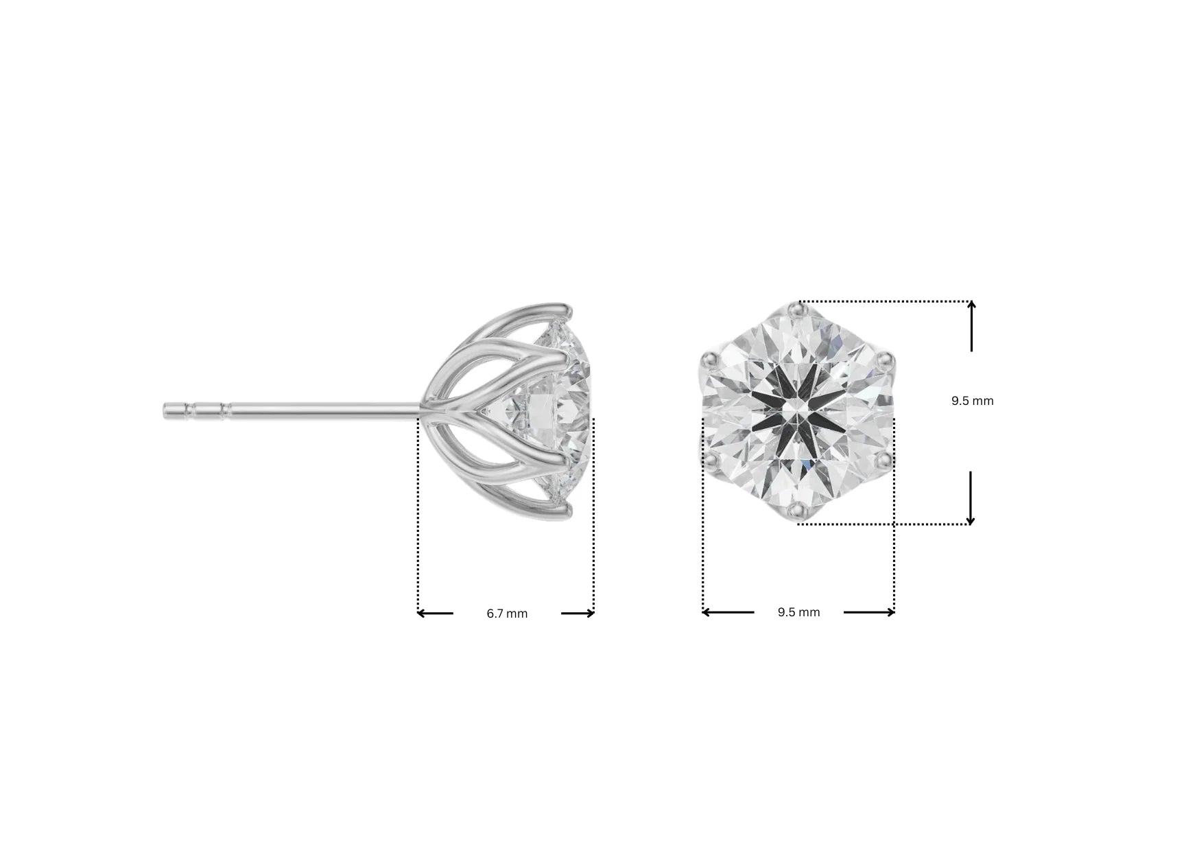 Dimension Guide for 2 CT Petal Lab Grown Diamond Solitaire Studs