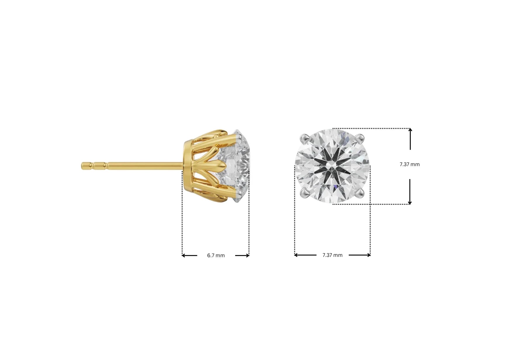 Dimension Guide for 1.5 CT Classic Round Diamond Studs