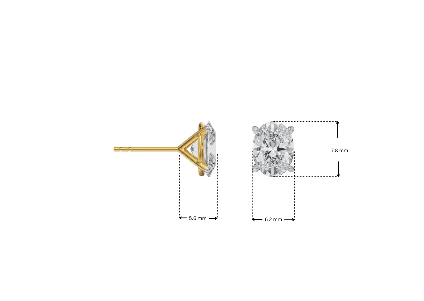 Dimension Guide for 1 CT Oval Cut Breathtaking Lab Grown Diamond Studs