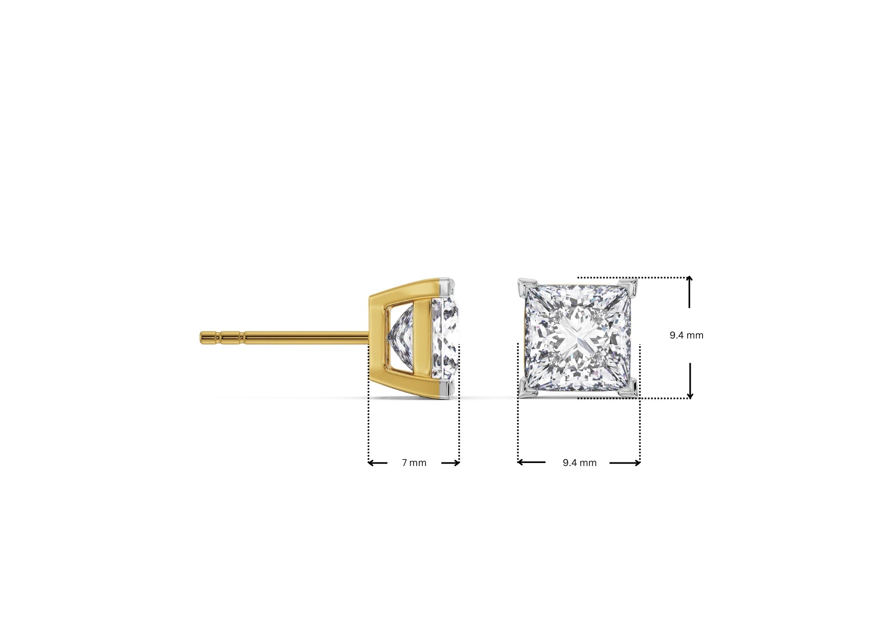 Dimension Guide for 2 CT Classic Square Lab Diamond Studs