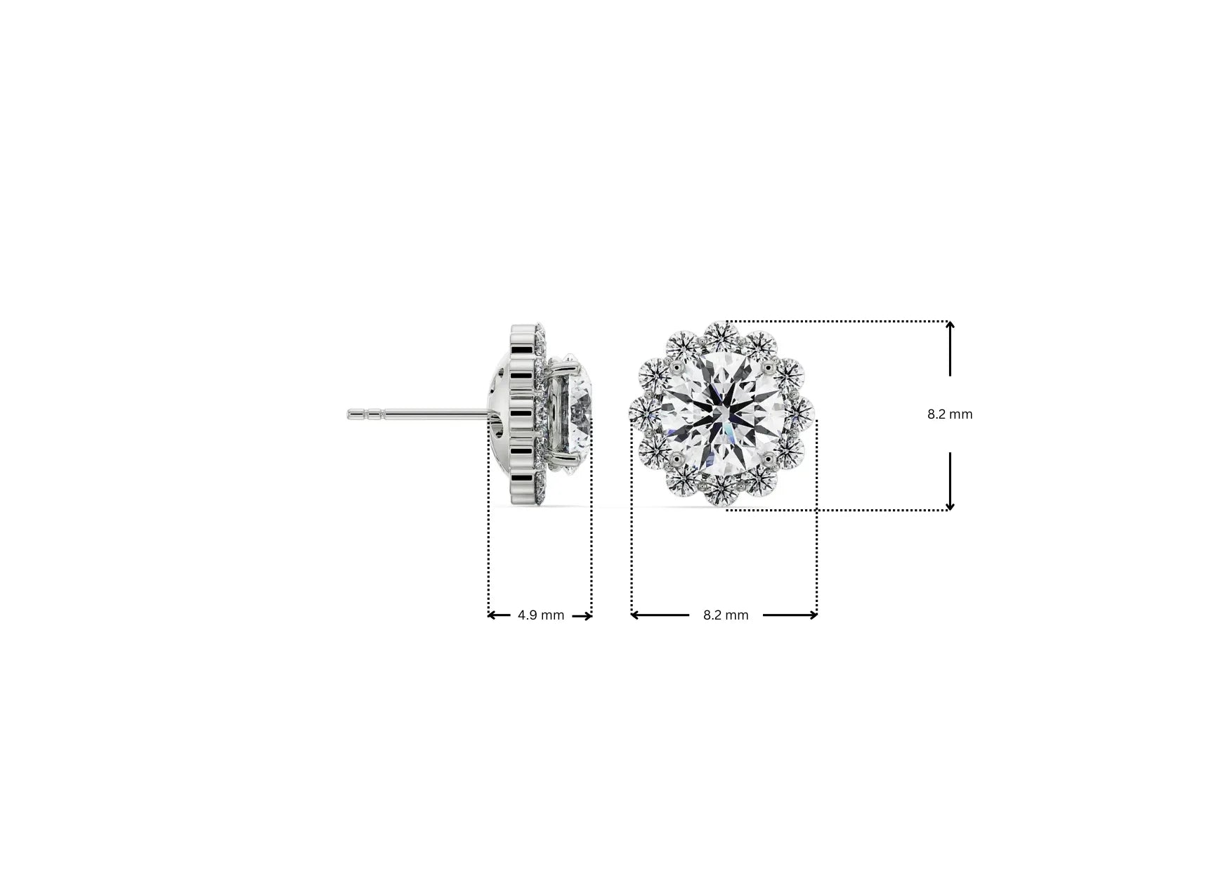 Dimension Guide for 0.50 CT Sunflower Detachable Lab Diamond Studs