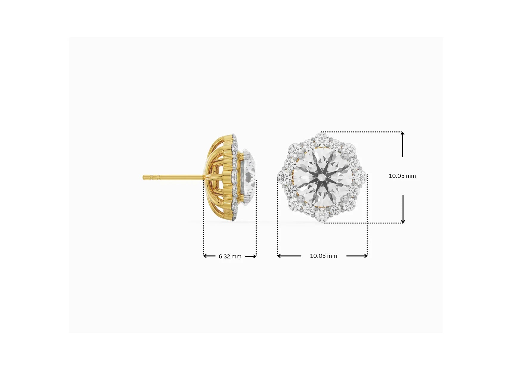 Dimension Guide for 1 CT Floral Halo Detachable Lab Diamond Studs