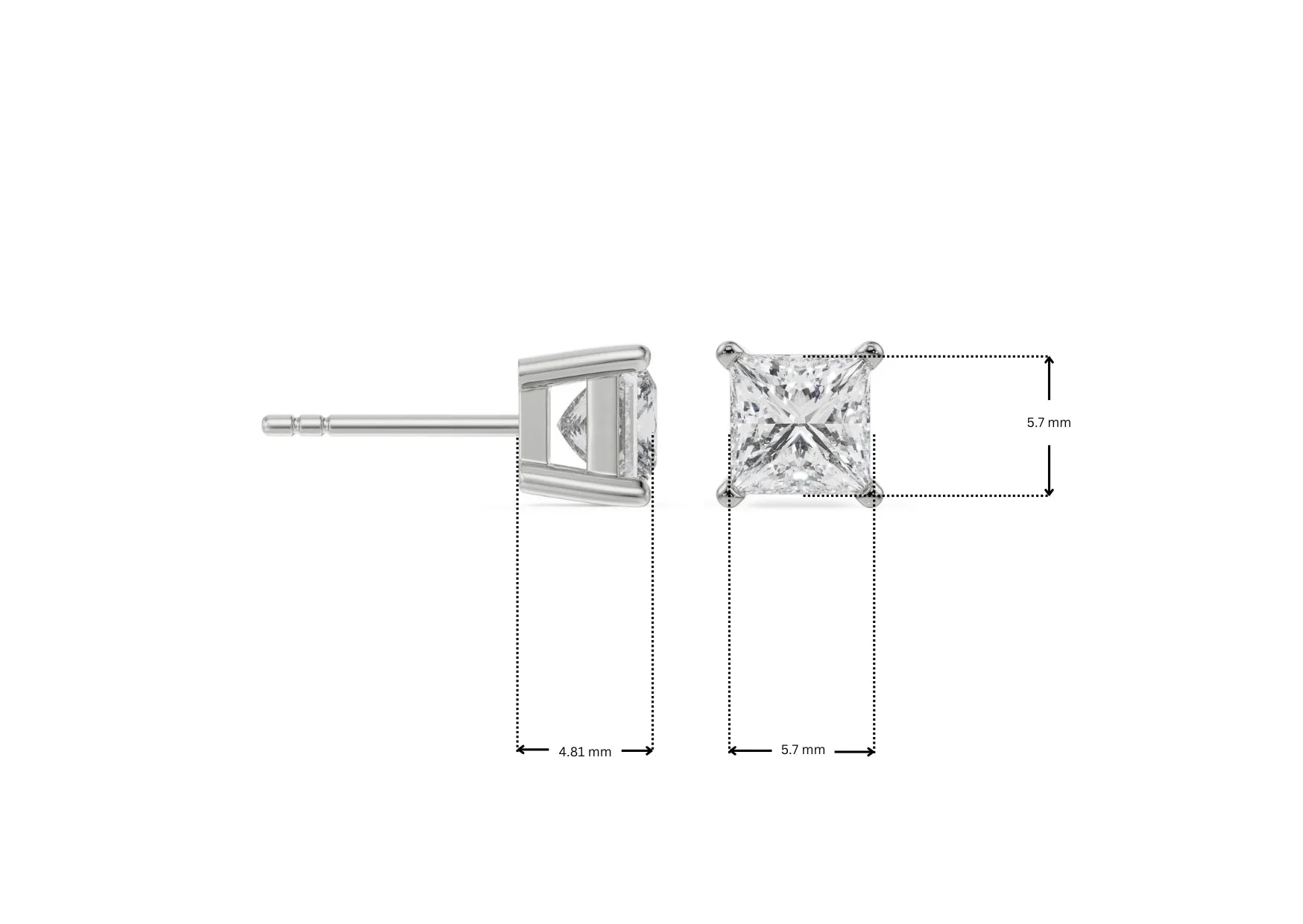 Dimension Guide for 0.5 CT Timeless Princess Lab Grown Diamond Solitaire Studs