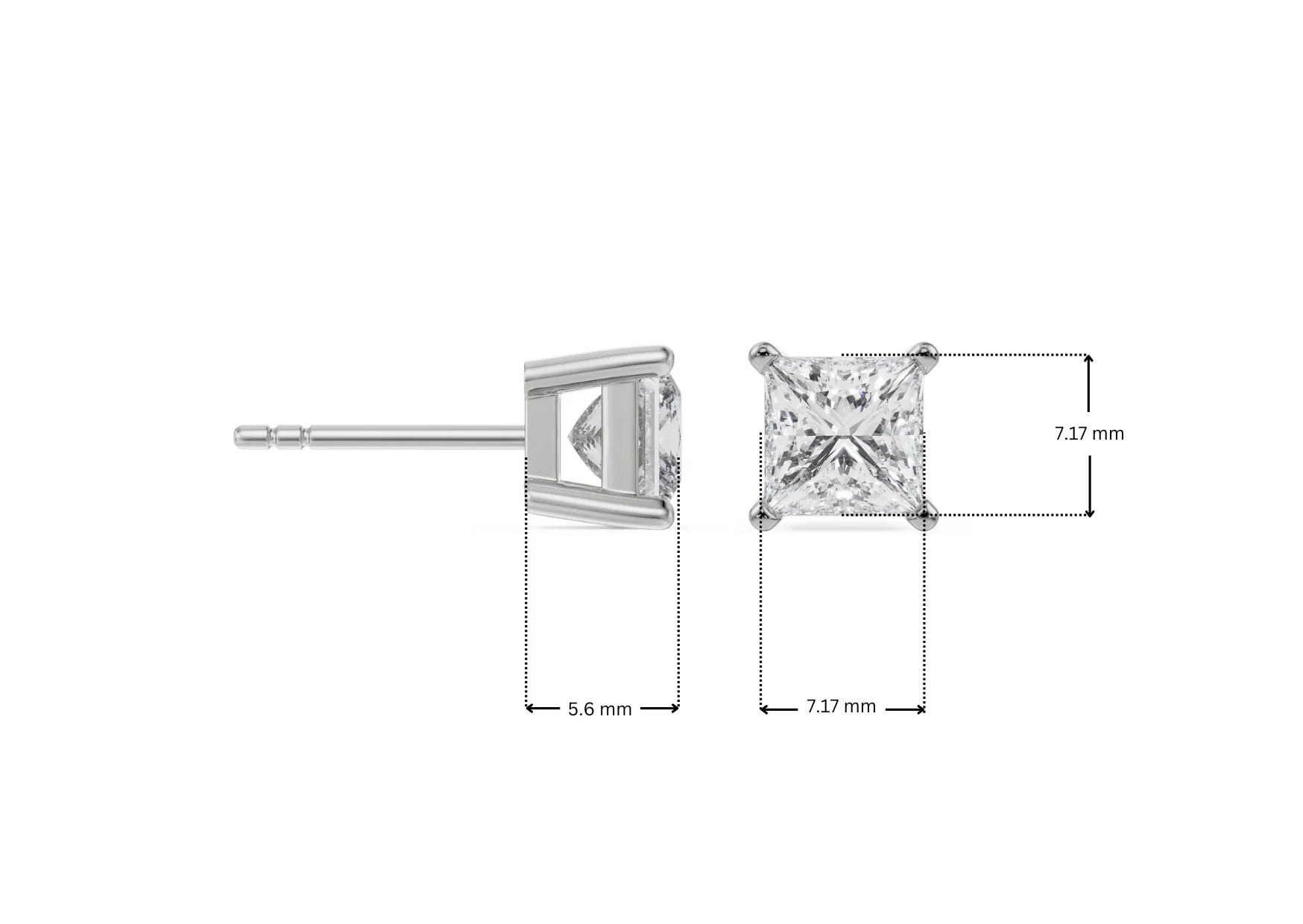 Dimension Guide 1 CT Timeless Princess Lab-Grown Diamond Solitaire Studs
