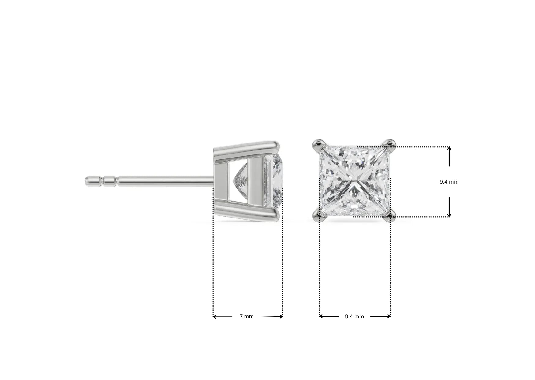 Dimension Guide for 2 CT Timeless Princess Lab Grown Diamond Solitaire Studs
