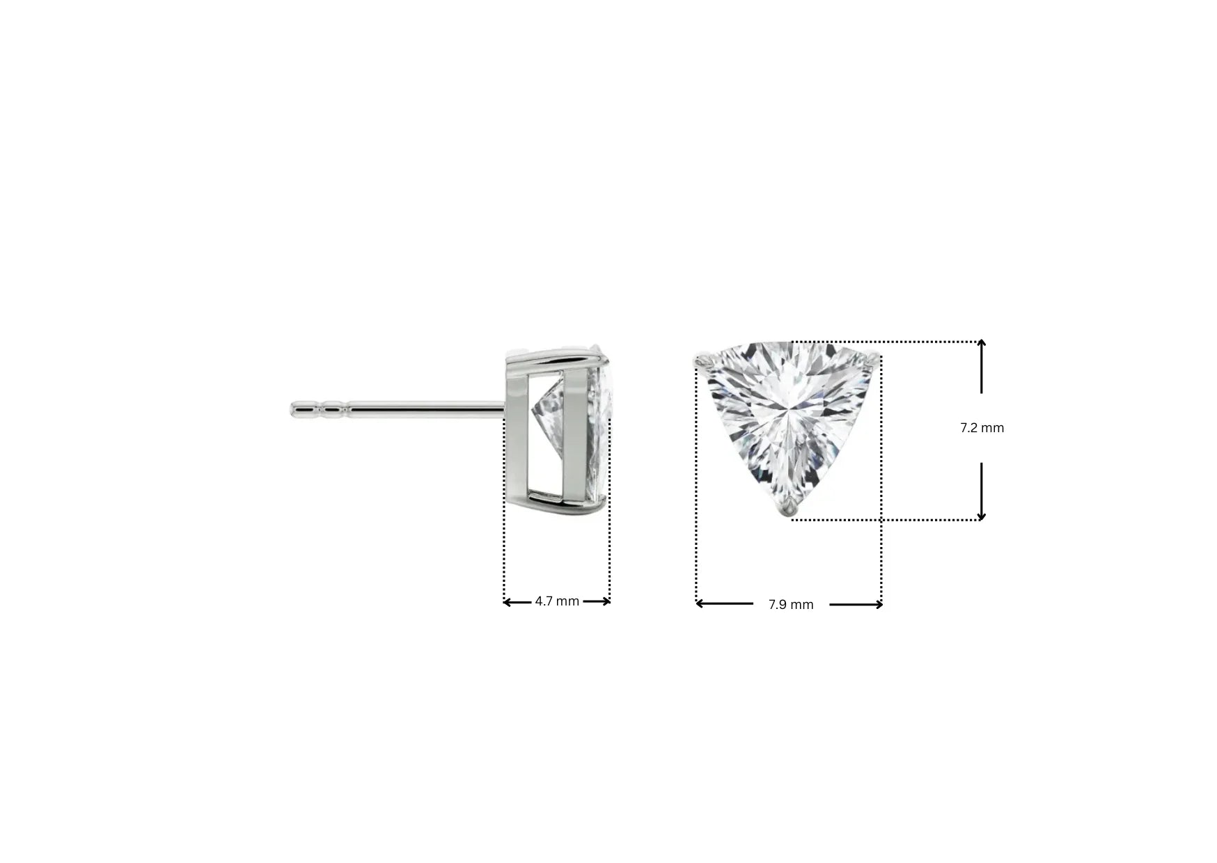 Dimension Guide for 1 CT Trillion Lab Grown Diamond Studs