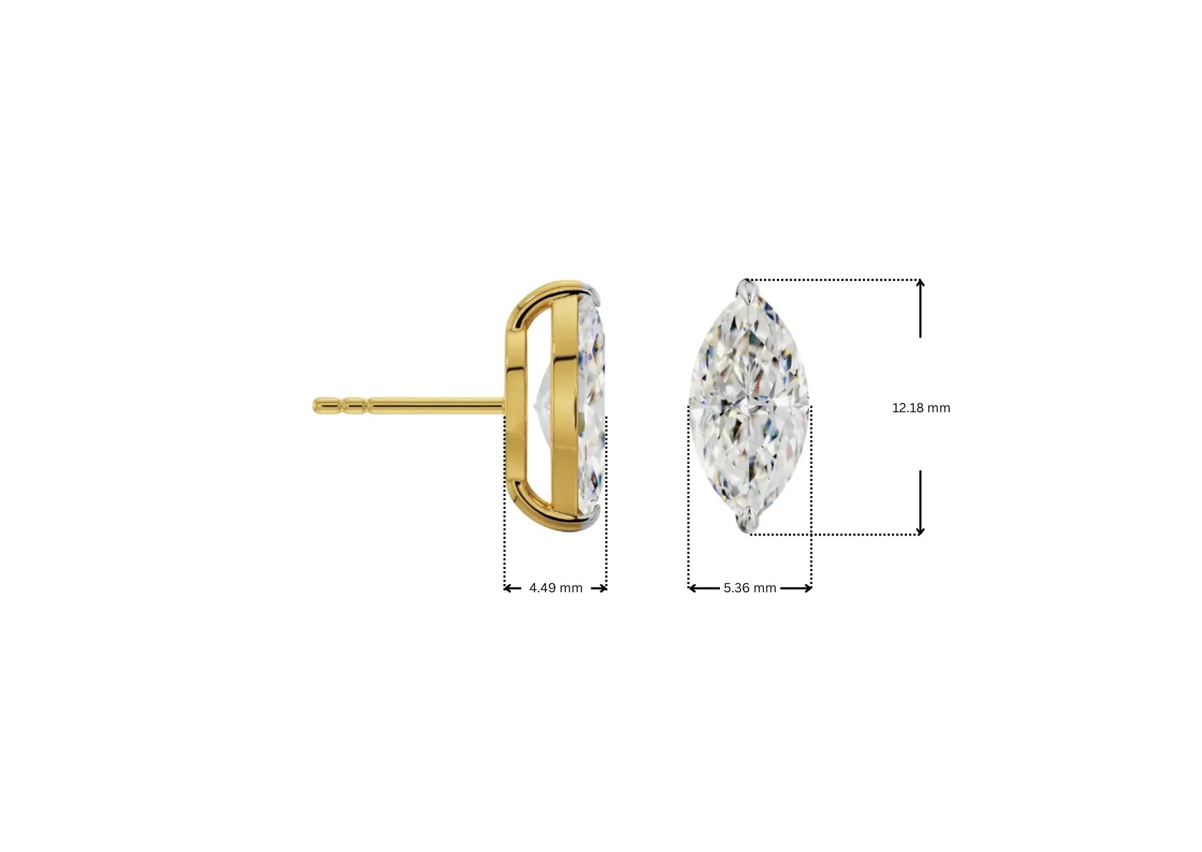 Dimension Guide for 1 CT Marquise Lab Grown Diamond Studs